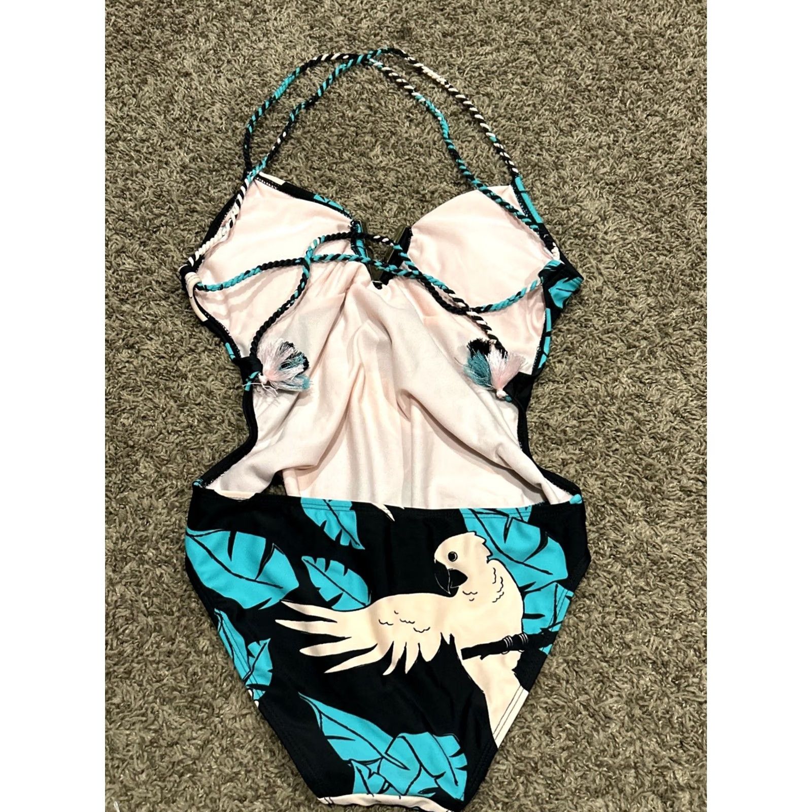 Vintage No Boundaries Womens One Piece Bathing Swimsuit Multi Strap High-Waisted Green M B8 Size ONE SIZE - 3 Thumbnail