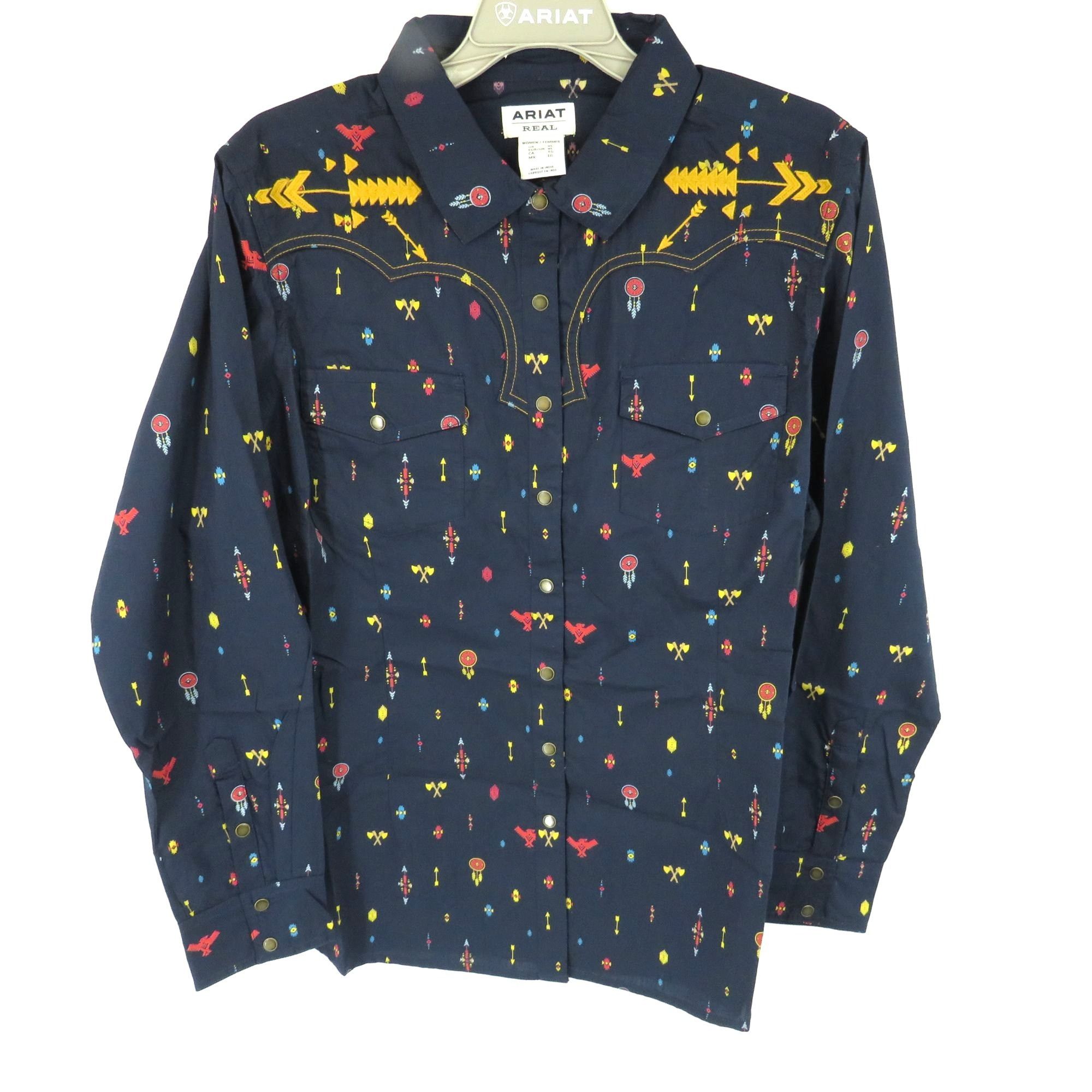 Ariat Ariat Womens Real Dakota Snap Long Sleeve Western Shirt Navy Size XL / US 12-14 / IT 48-50 - 3 Thumbnail