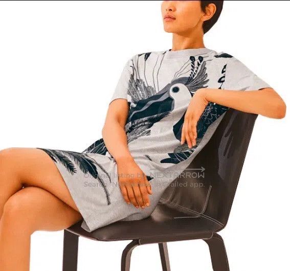 Hermes Hermes Gray Large Beak Bird Printed Cotton Round Collar Sh Size XXS / US 00 / IT 34 - 8 Thumbnail