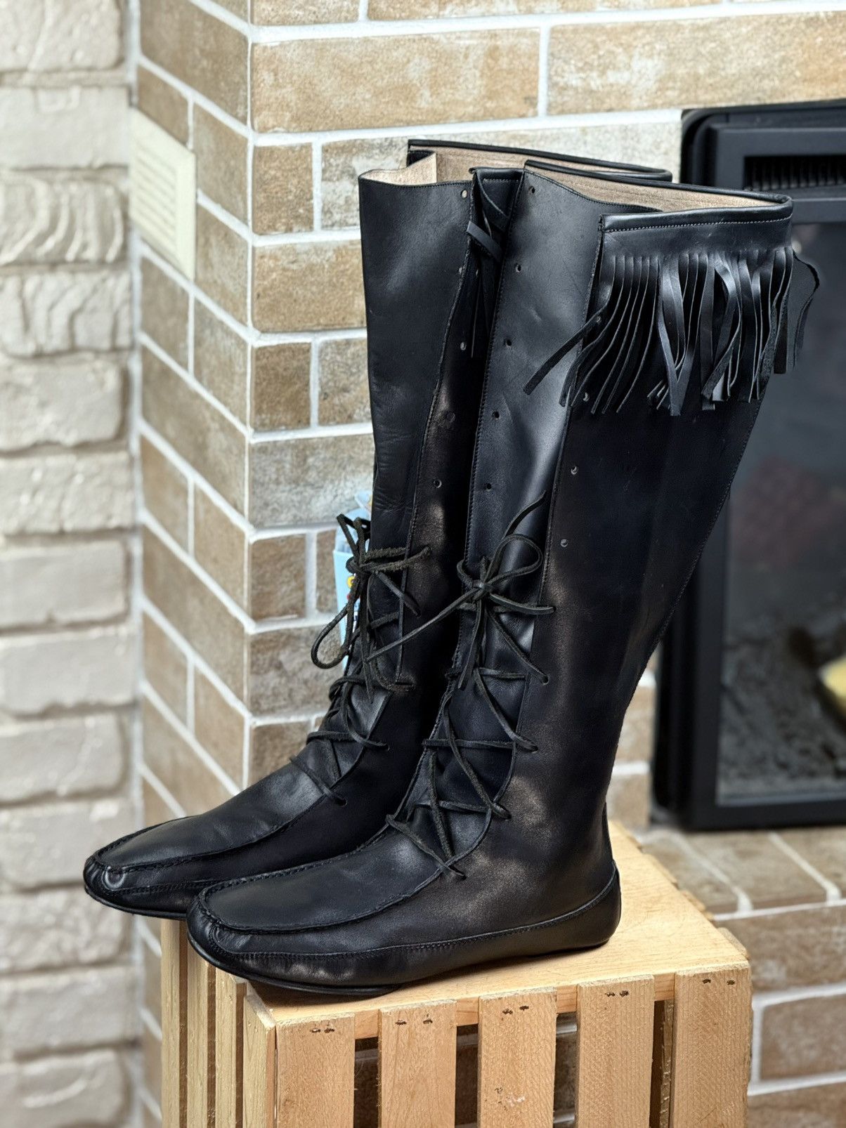 Gucci 1999 Gucci Tom Ford Black Lace Up Knee Leather Moccasin Boot Size US 10.5 / IT 40.5 - 1 Thumbnail