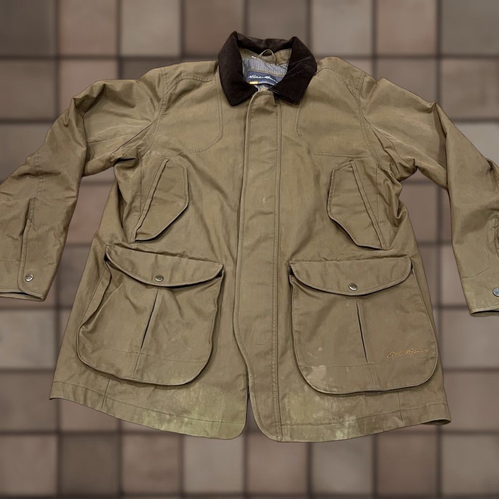VINTAGE Eddie Bauer Jacket Men's XL Brown Canvas Corduroy Collar 90s Outdoor Workwear Casual