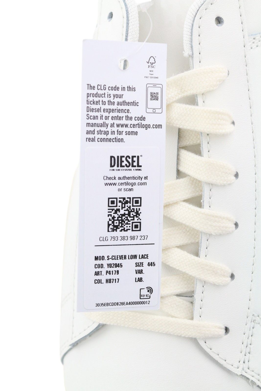 Diesel S-CLEVER LOW LACE EU44.5 White Cow Leather 41520 Size US 11.5 / EU 44-45 - 10 Thumbnail