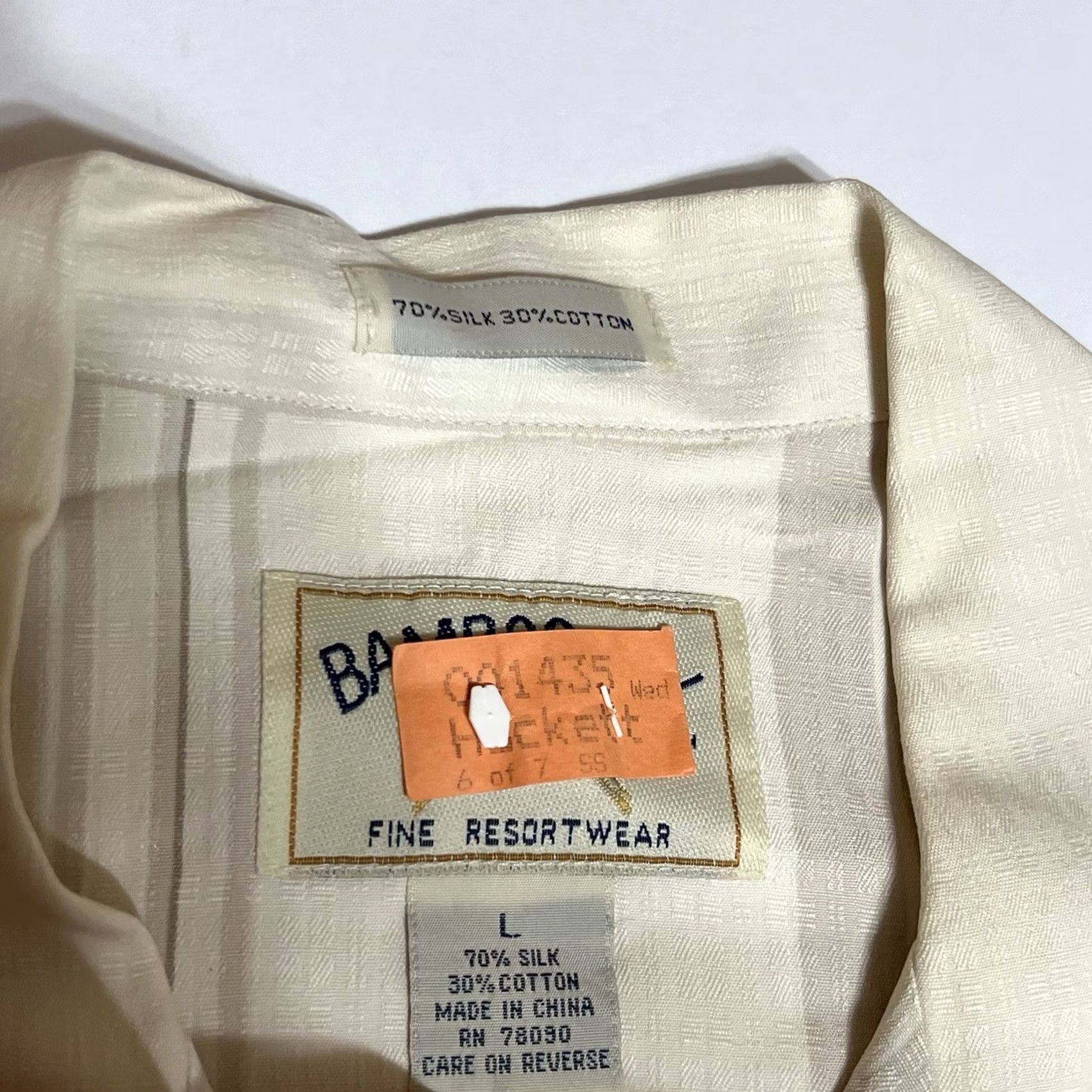 Vintage Bamboo Cay Mens Shirt Large Beige Floral Hawaiian Aloha Camp Shirt Casual Short Sleeve Button-Up Cotton Silk Embroidered Tropical 70s? Size US L / EU 52-54 / 3 - 7 Thumbnail