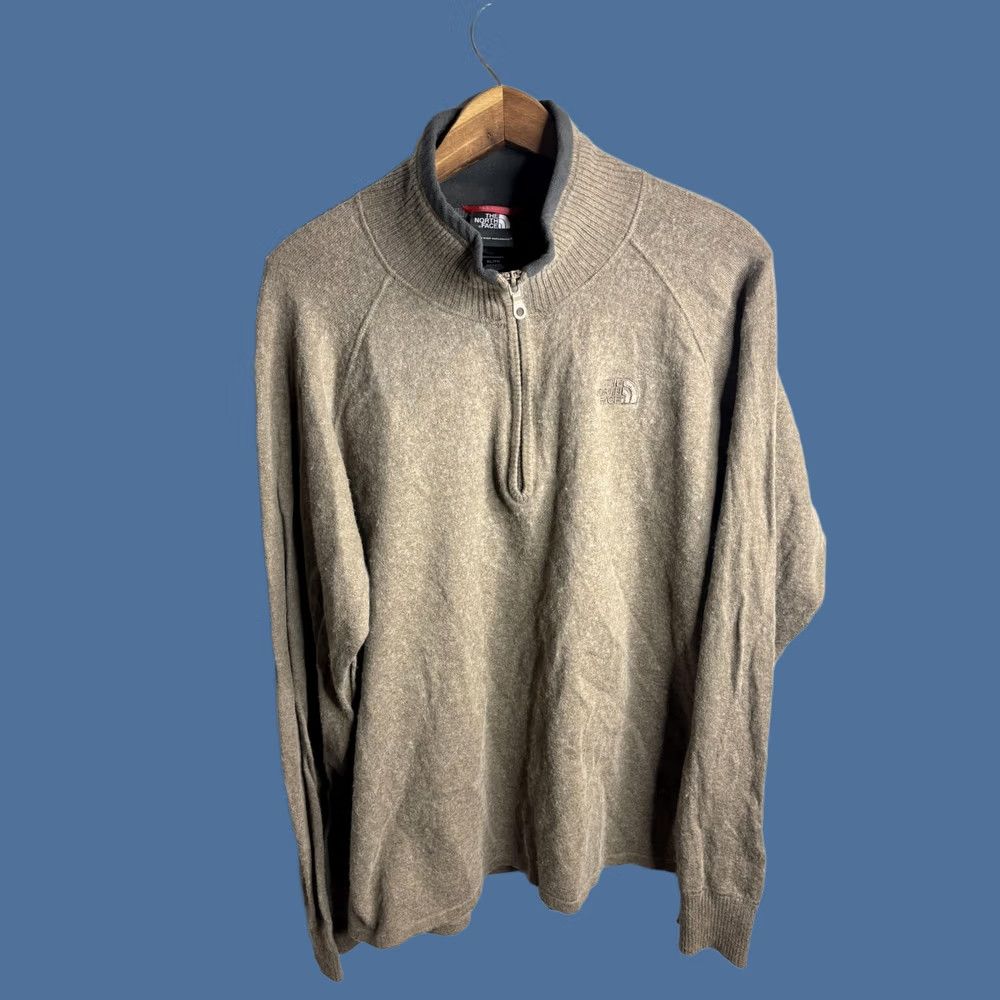 The North Face The North Face Sweater Mens XL Beige 1/4 Zip Mock Neck Pullover Logo Knit Wool Size US XL / EU 56 / 4 - 1 Thumbnail