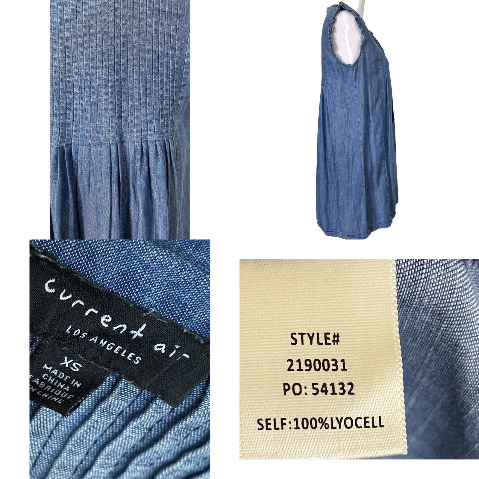 Vintage VINTAGE Current Air Dress Denim Chambray Blue Shift Pintuck Pleats Neck Tie Ruffles XS Womens Size XS / US 0-2 / IT 36-38 - 8 Thumbnail