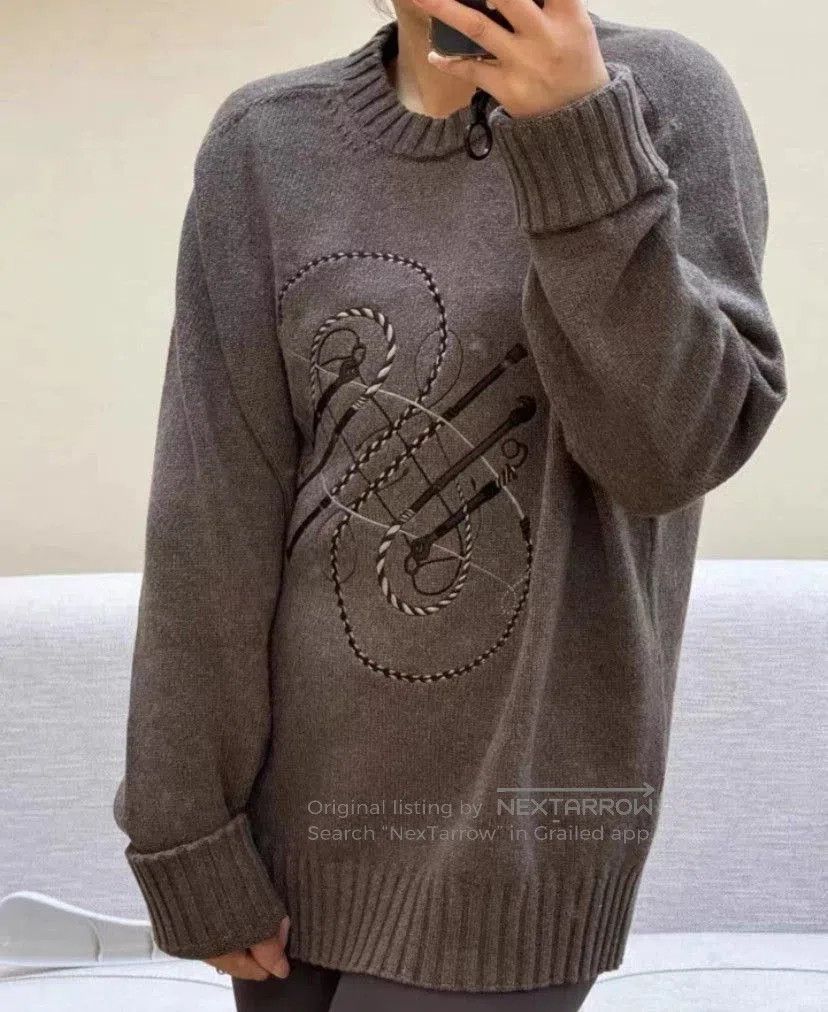 Hermes Hermes Brown Cashmere Embroidered Sweater. Size US XXL / EU 58 / 5 - 8 Thumbnail