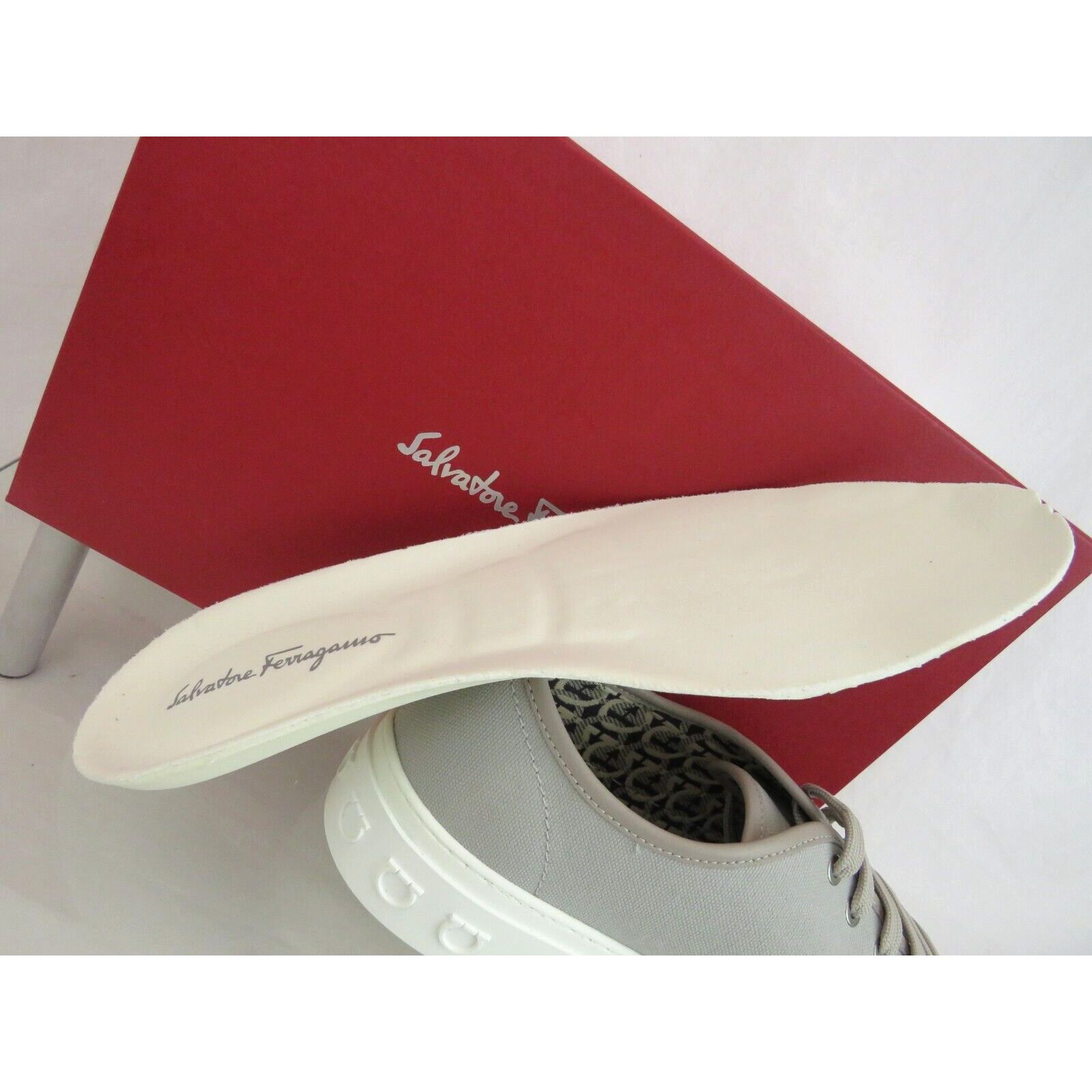 Salvatore Ferragamo MEDITERR GRAY CANVAS LEATHER TRIM GANCINI LOGO SNEAKERS 13 M Size US 13 / EU 46 - 11 Thumbnail