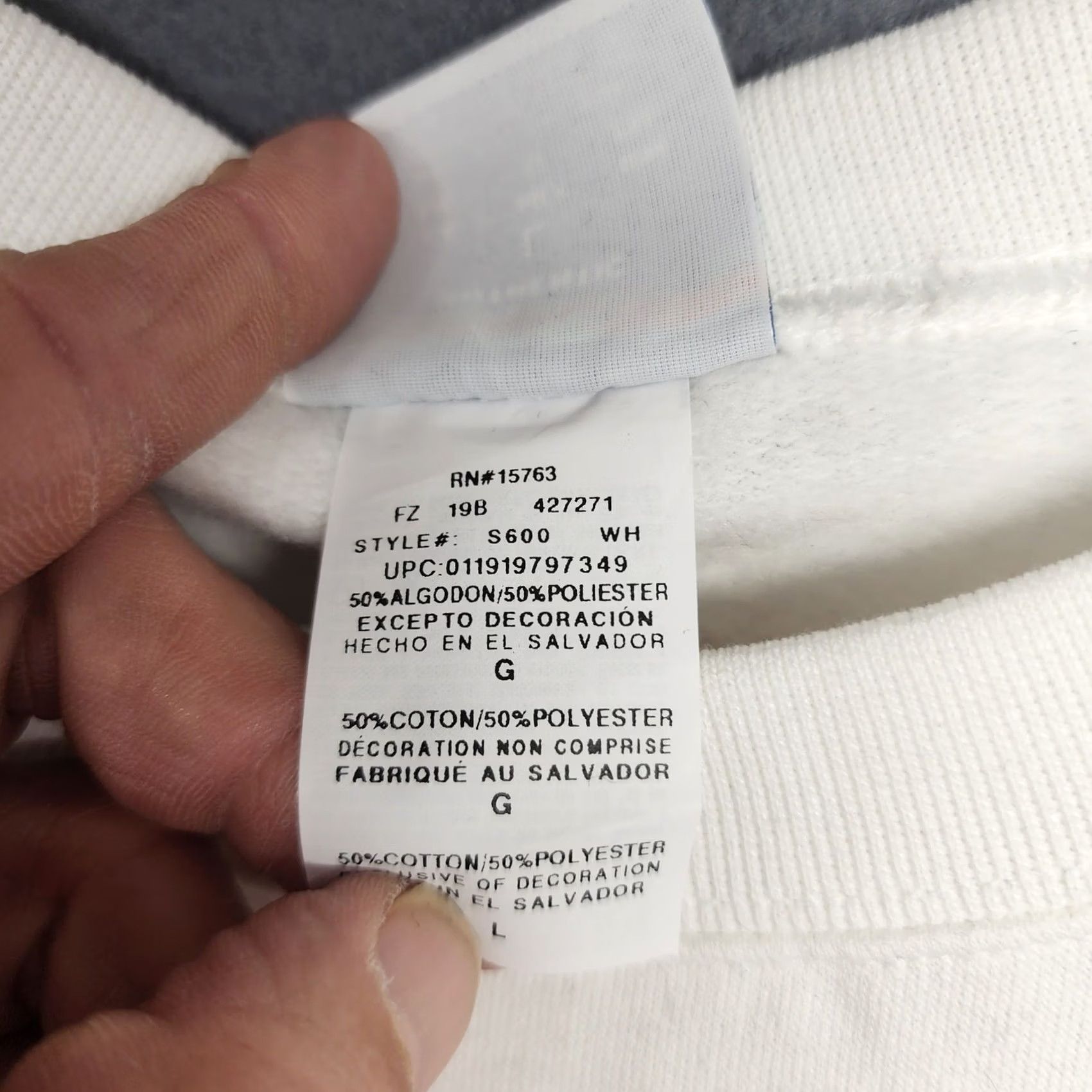 Champion Barstool Sports Champion Eco Sweatshirt Mens Large White Crew Neck Long Sleeve Pullover Sweatshirt Regular Machine Washable Men Fall Winter Size US L / EU 52-54 / 3 - 4 Thumbnail