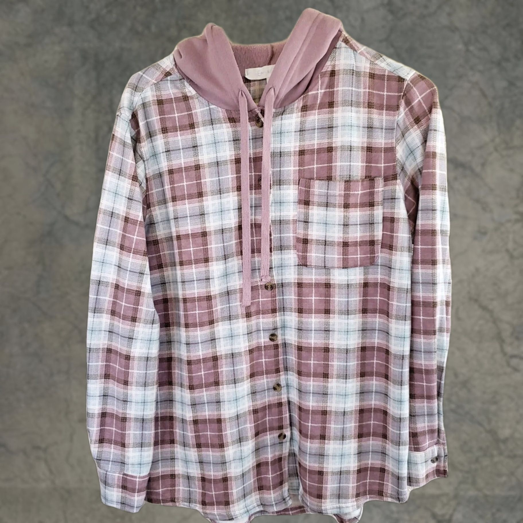 Vintage Eden & Olivia Women's M Pink Hooded Shirt Flannel Plaid Button Front Sherpa Lined Casual Size M / US 6-8 / IT 42-44 - 1 Thumbnail