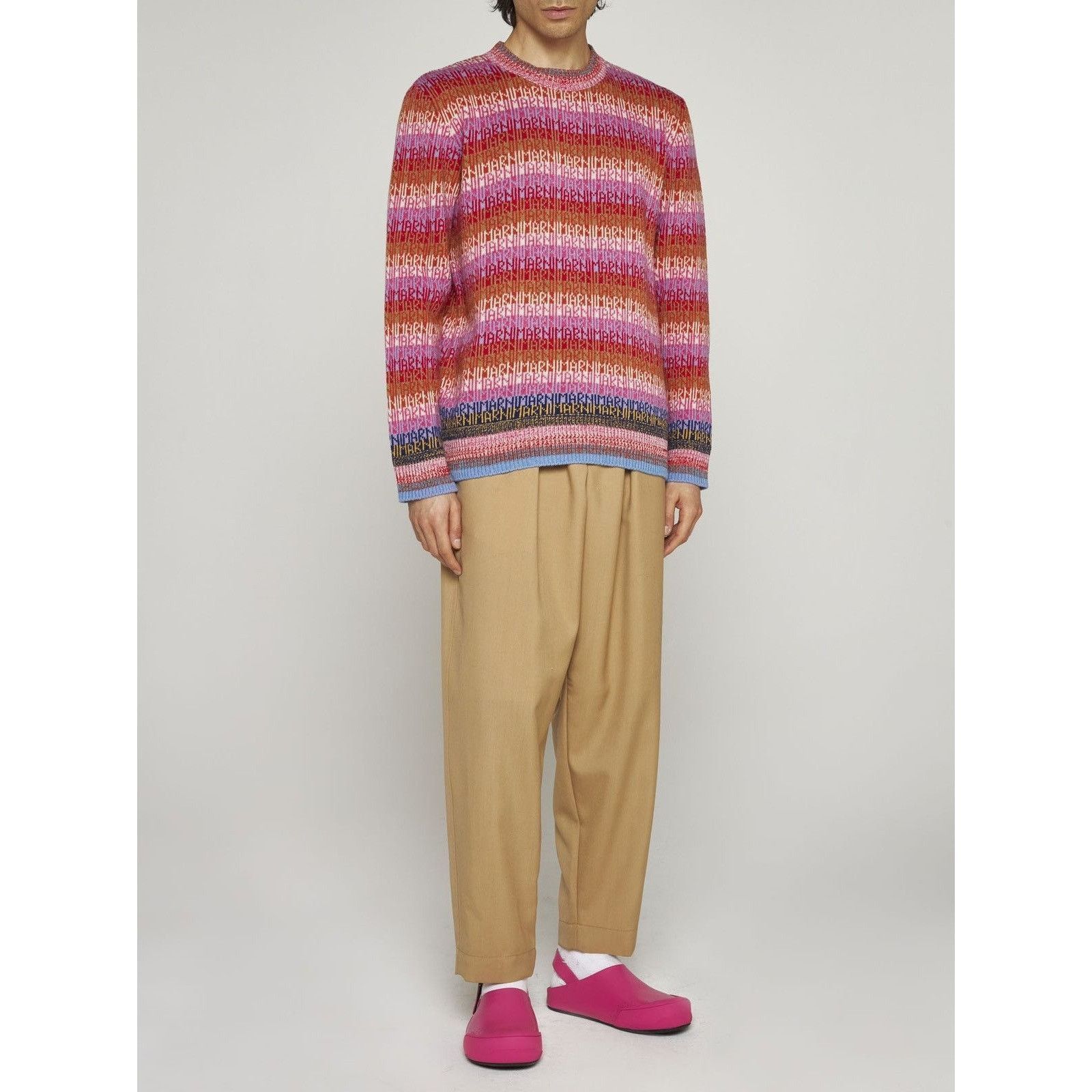 Marni Marni Striped Logo Knit Multicolor Wool Crew Sweater Size US S / EU 44-46 / 1 - 5 Thumbnail