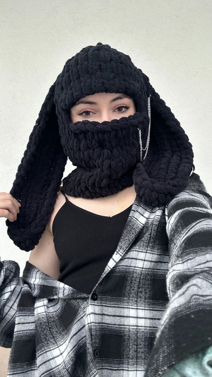 Handmade × Streetwear Bunny ski mask . Ears Balaclava . L