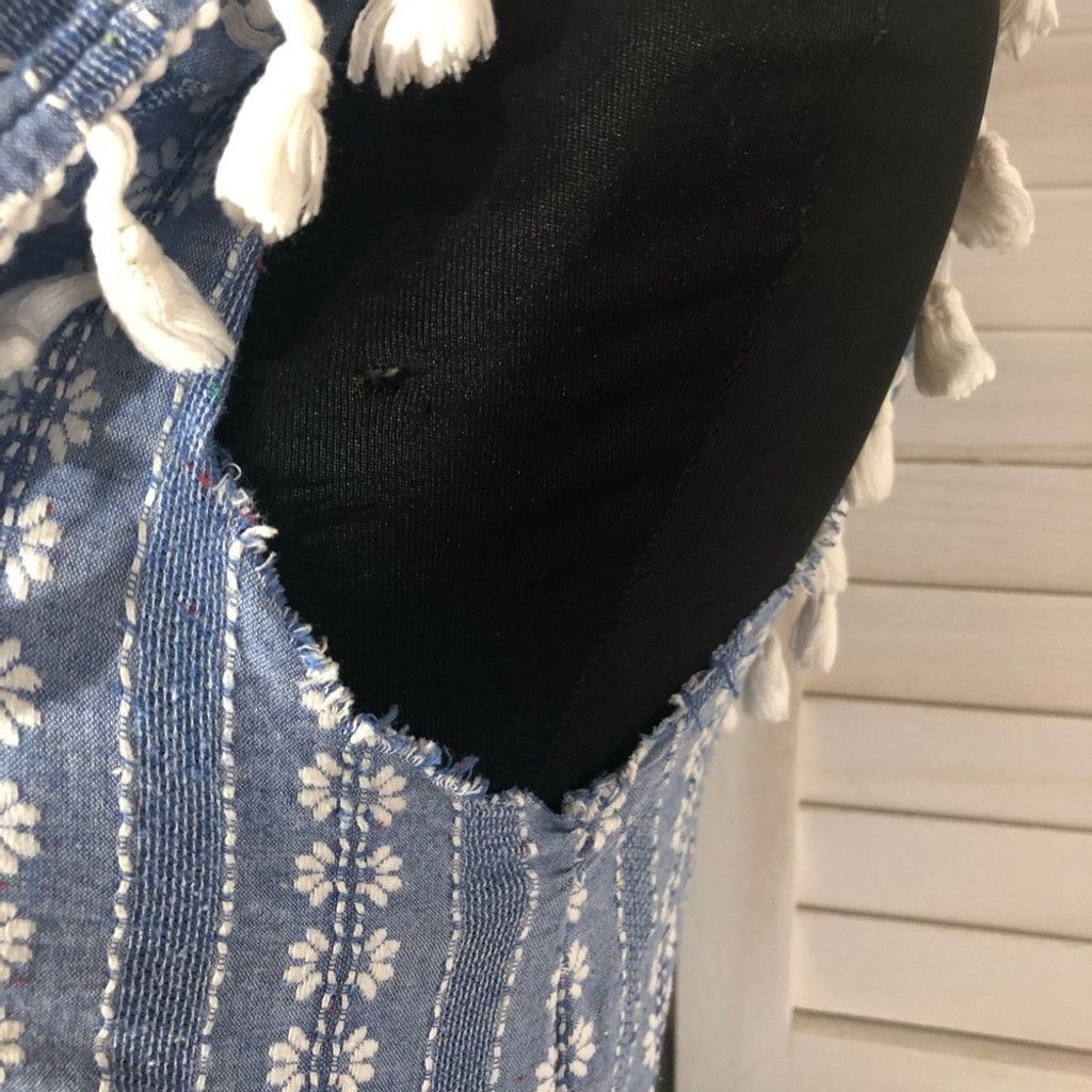 Vintage Y2K crop top boho blue white fringes embroidered ruffled S Size S / US 4 / IT 40 - 6 Thumbnail