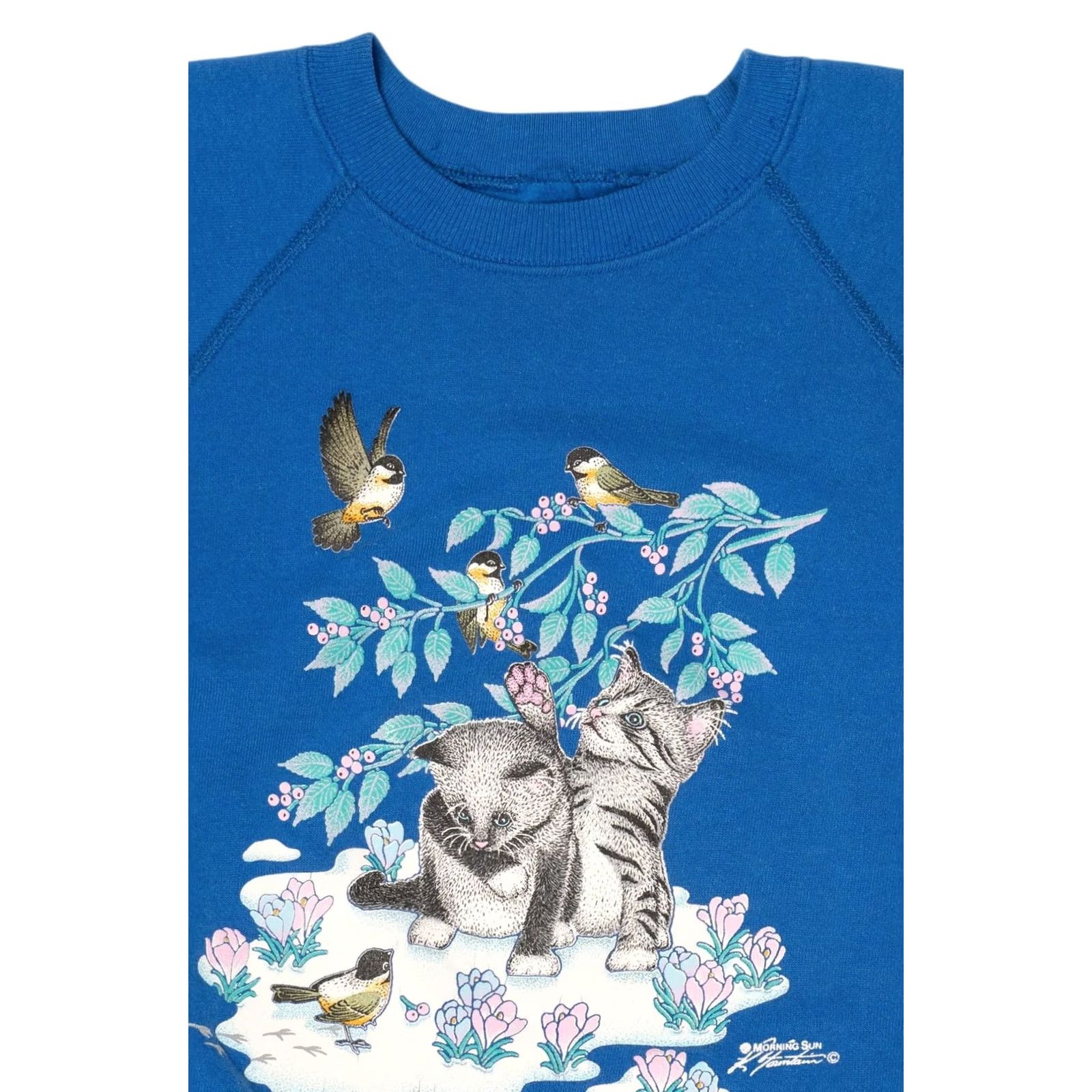 Vintage Vintage Morning Sun Kittens And Birds Raglan Sweatshirt Blue 1990s Medium Womens Size US M / EU 48-50 / 2 - 5 Thumbnail