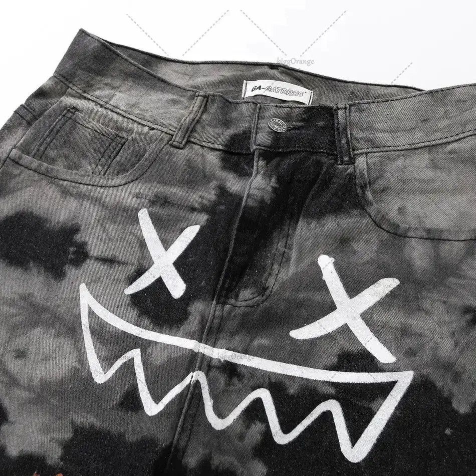Japanese Brand Straight Wide Leg Pants Graffiti Print Casual Jeans Y2k Size US 32 / EU 48 - 5 Thumbnail