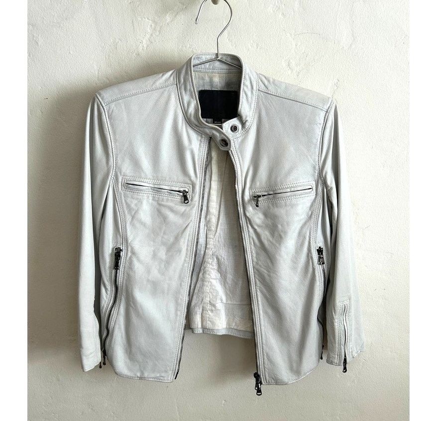 R13 R13 Cafe Racer White Lambskin Leather Jacket 3/4 Slv Italy Size M / US 6-8 / IT 42-44 - 3 Thumbnail