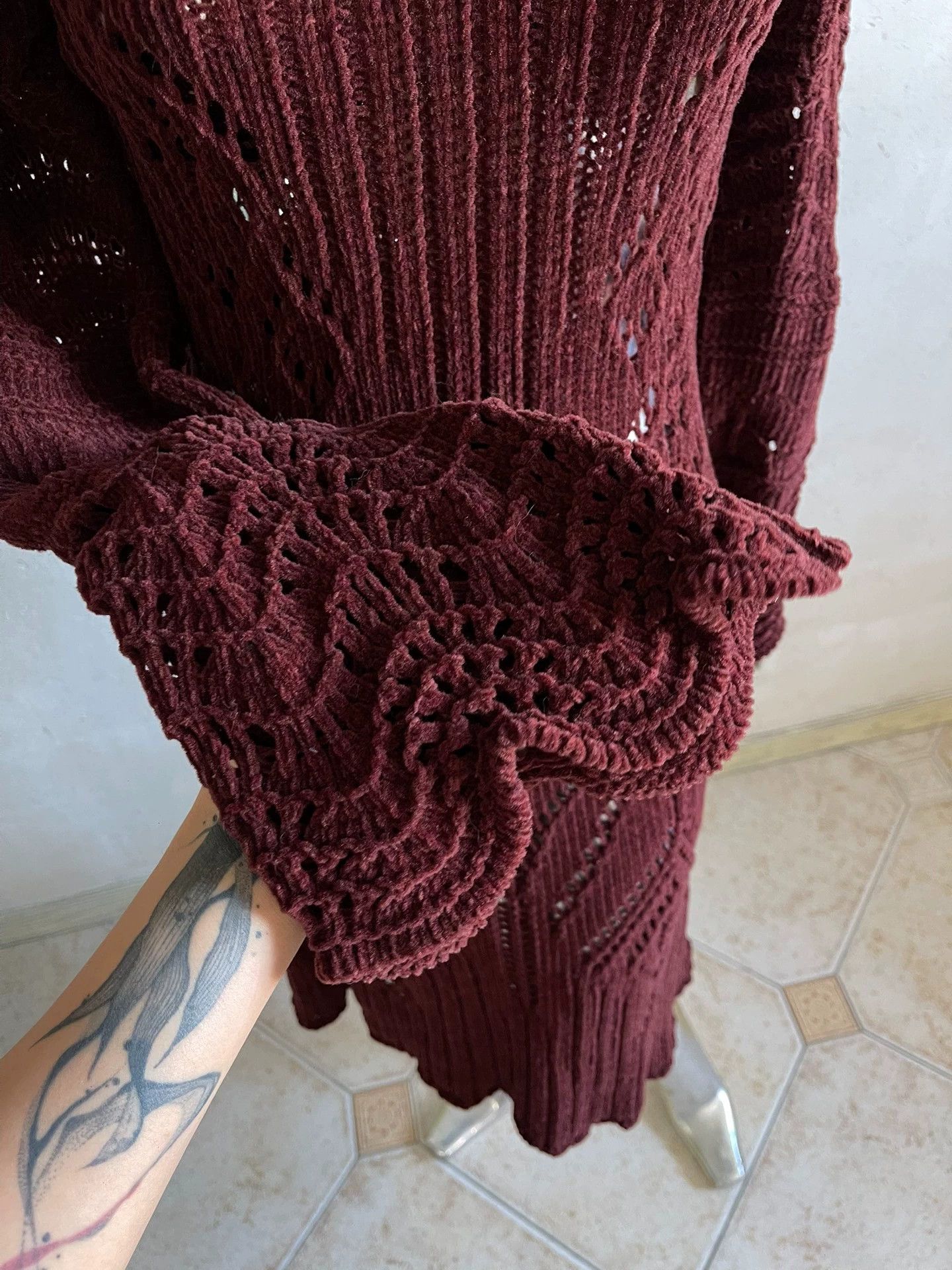 Jean Paul Gaultier JPG Burgundy Cutout Two-Way Collar/One-Shoulder Knit Dress S Size S / US 4 / IT 40 - 4 Thumbnail