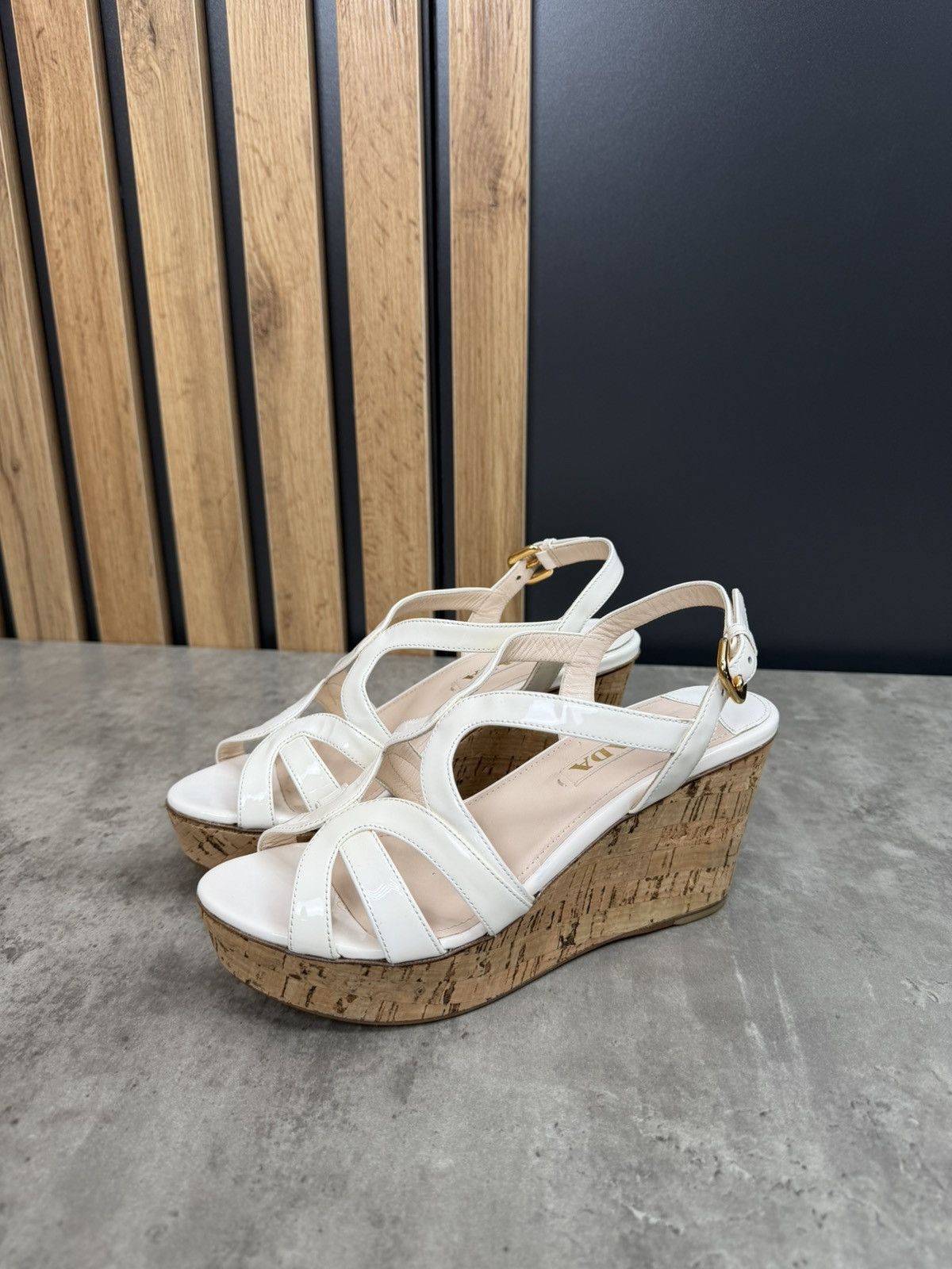 Prada Prada White Patent Cork Wedge Sandals EU 37 1/2 Size US 7.5 / IT 37.5 - 2 Thumbnail
