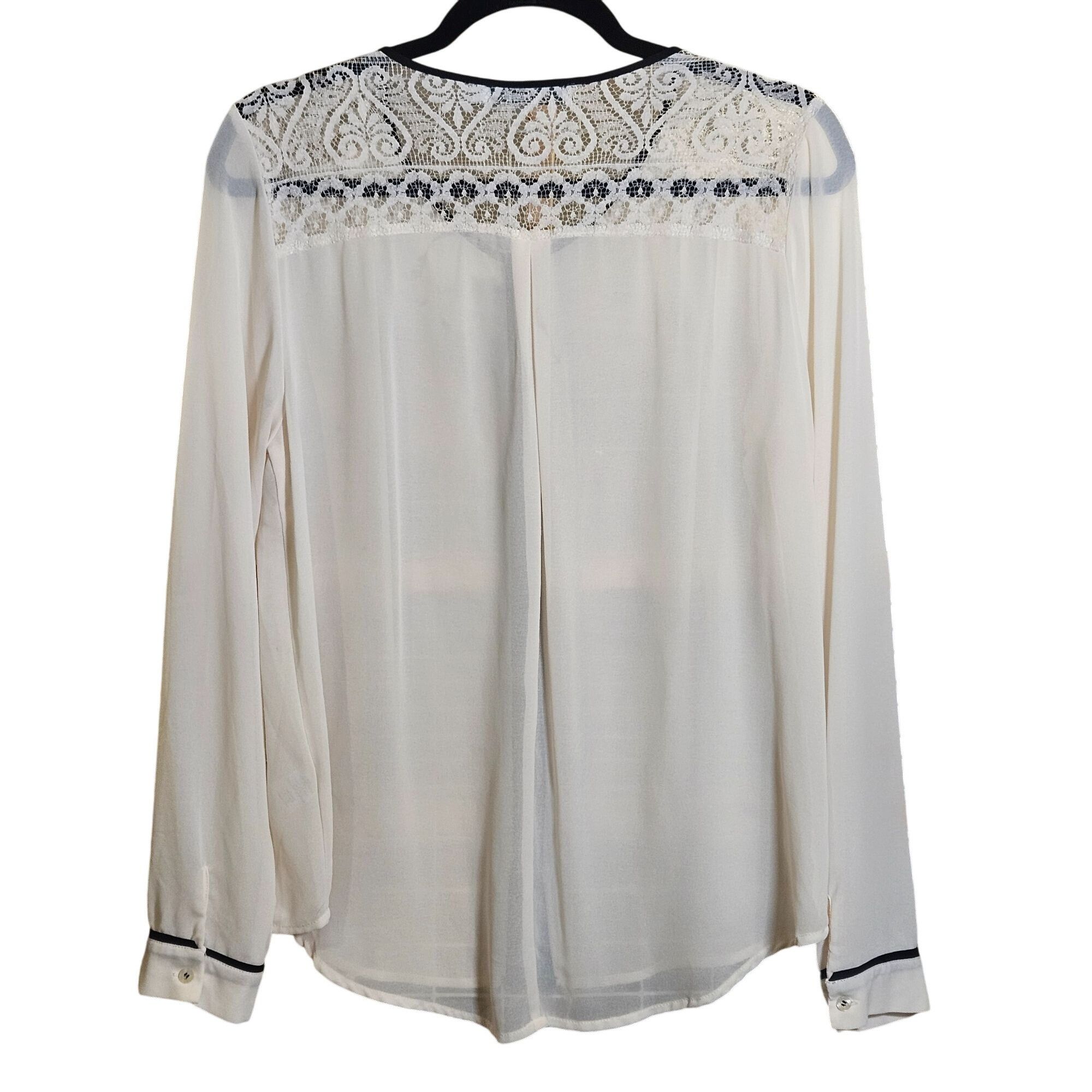 Other Chloe K Lace Blouse Cream Black Trim Long Sleeve L Coquette Size L / US 10 / IT 46 - 3 Thumbnail