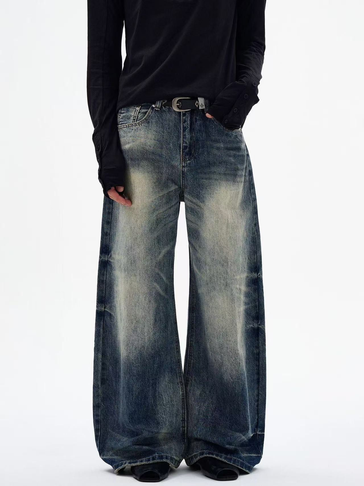 Vintage Retro washed distressed loose straight curved cleanfit jeans Size US 32 / EU 48 - 1 Thumbnail