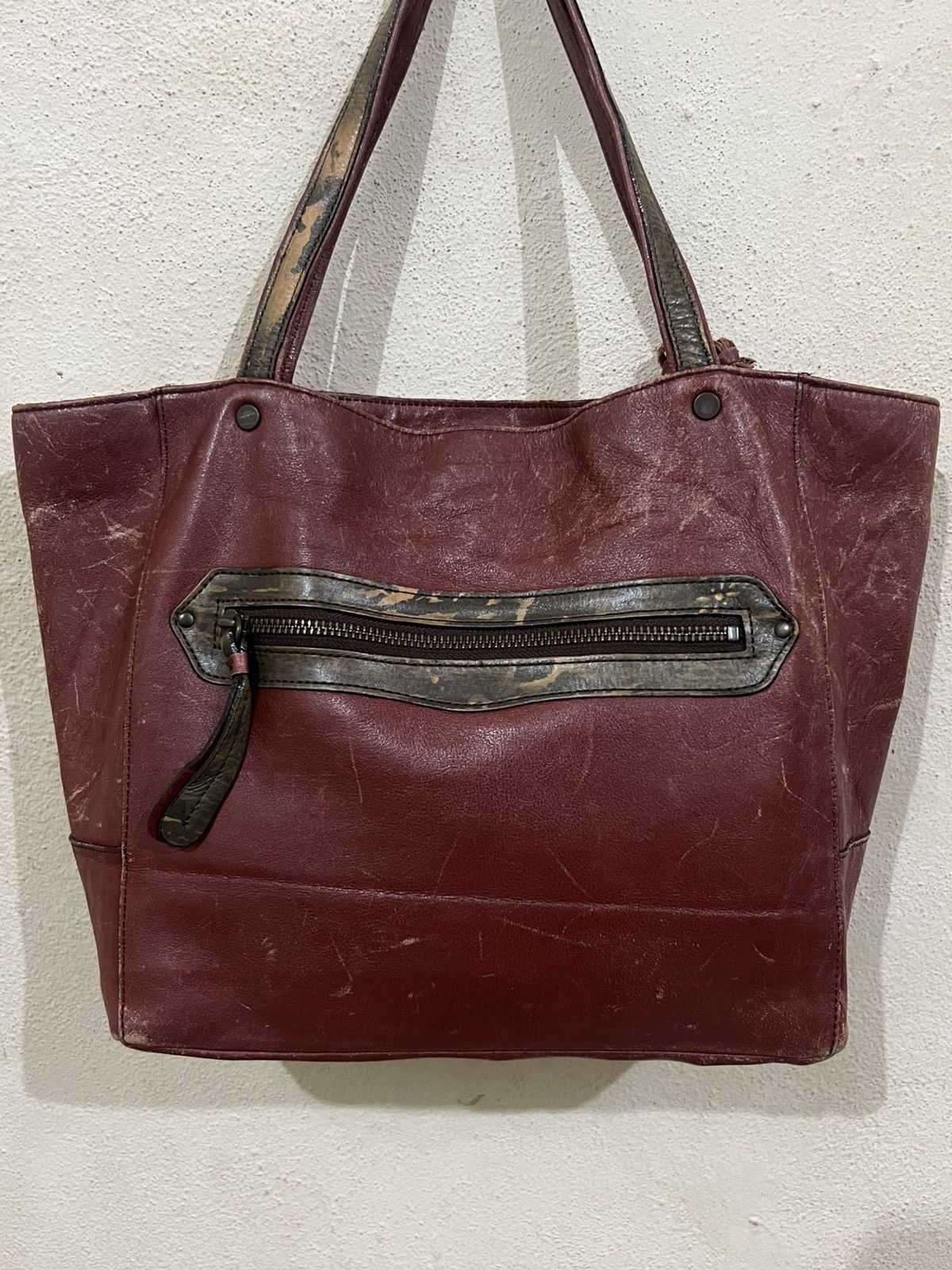 Dakota Unique Mountain Landscape Art Patina Leather Tote Bag