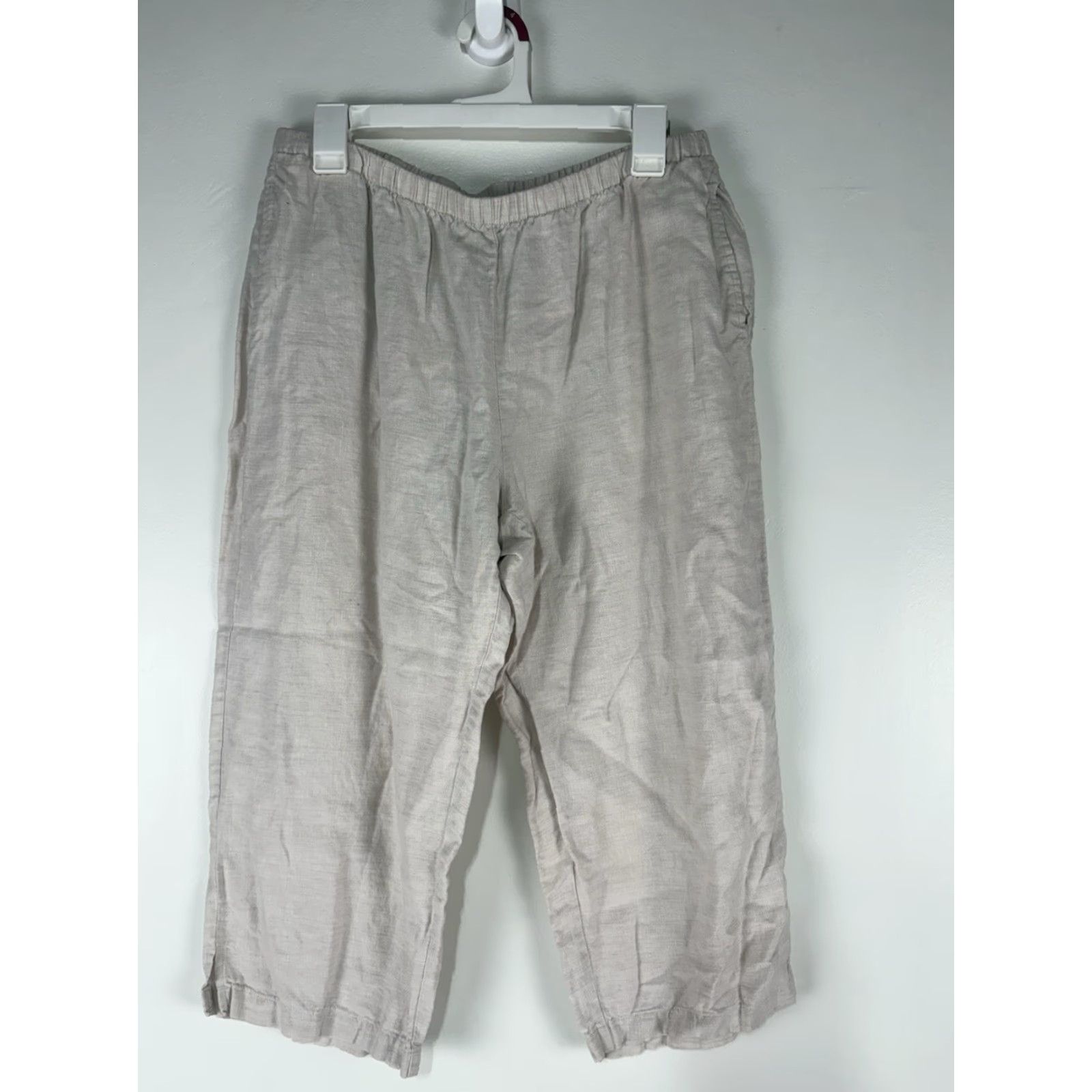 Vintage Choices Natural Linen Pants Womens Size L Pull On Cropped Wide-Leg Size 36" / US 14 / IT 50 - 2 Thumbnail