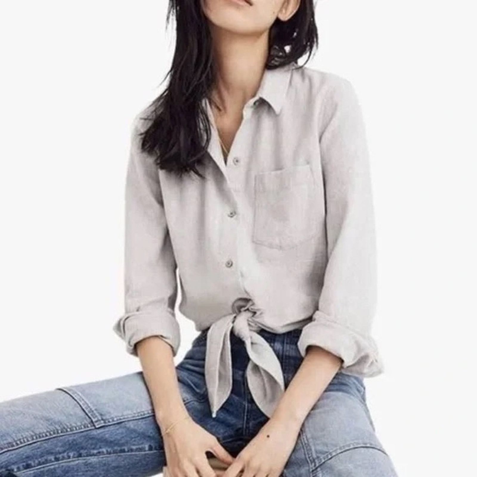Madewell Madewell Cotton Flannel TieFront Button Down Shirt Womens XS Size XS / US 0-2 / IT 36-38 - 1 Thumbnail