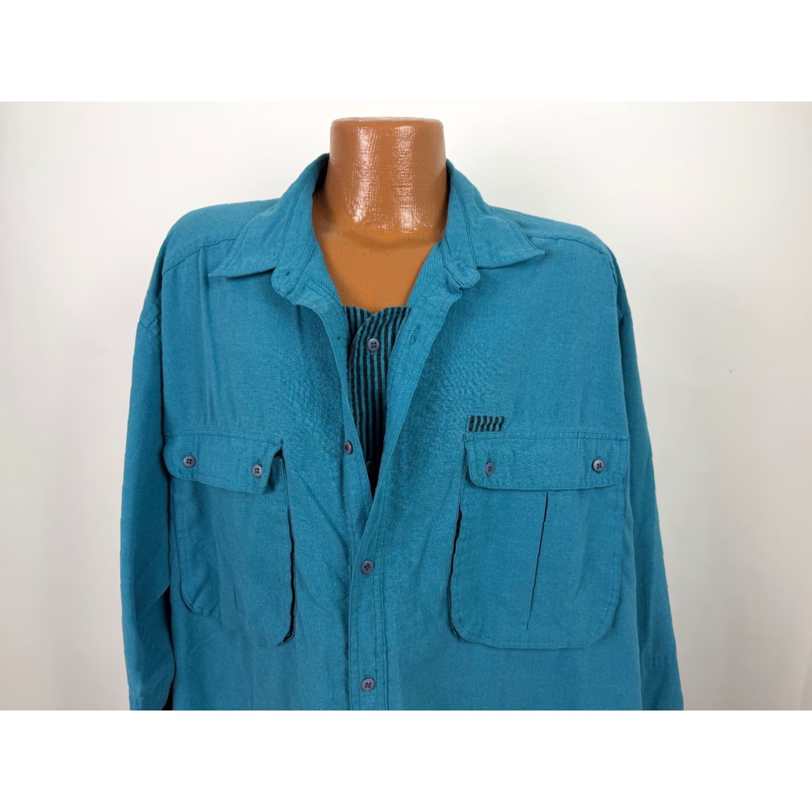 Altea VINTAGE New Vintage Shirt Men 2XL Button-Up Striped Teal Blue 80s 90s Hipster Club Size US XXL / EU 58 / 5 - 3 Thumbnail