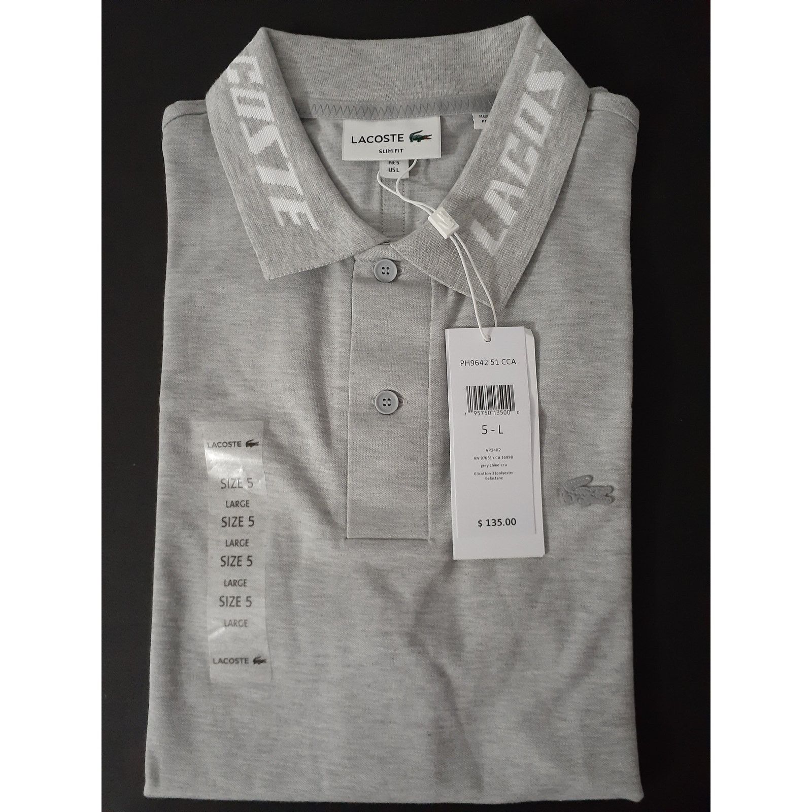 Lacoste Lacoste Men's Jacquard Short Sleeve Shirt Argent Chine L Size US L / EU 52-54 / 3 - 3 Thumbnail