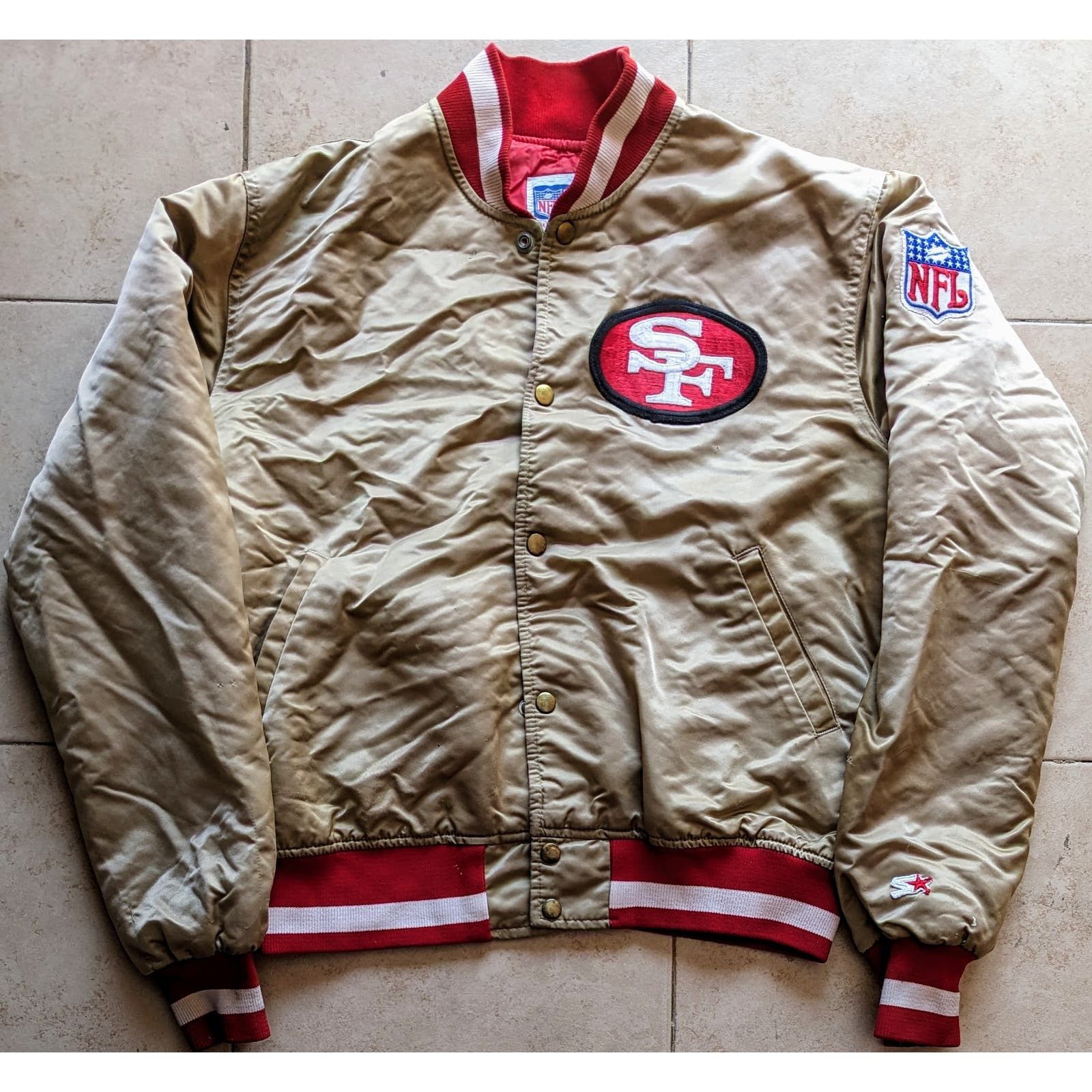 image of Sf 49Ers 80's Starter Satin Bomber Jacket M Gold Nfl Vintage, Men's (Size Medium)