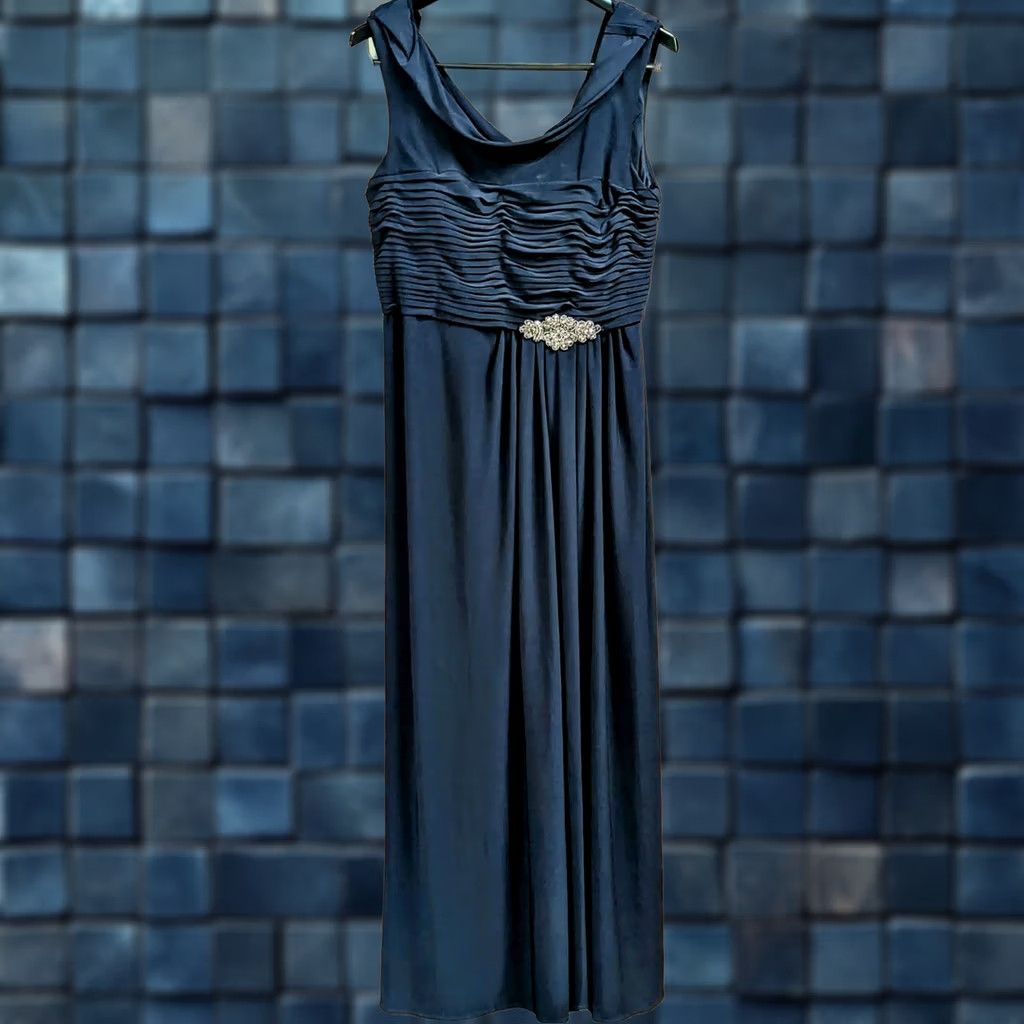 Alex Evenings Alex Evenings Navy Blue Formal Gown Dress Cowl Neck Bodice Maxi, Women 18, Beads Size XXL / US 16-18 / IT 52-54 - 1 Thumbnail