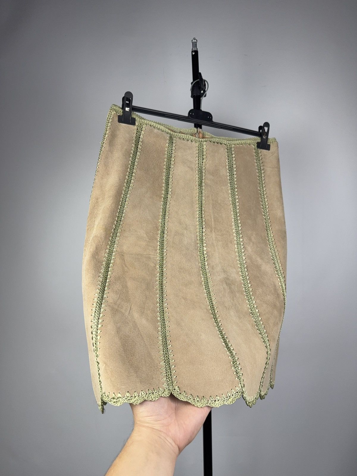 Genuine Leather Retro Rem Jorgensen Suede Skirt Boho 70sAvant Garde Style XL Size 31" - 3 Thumbnail