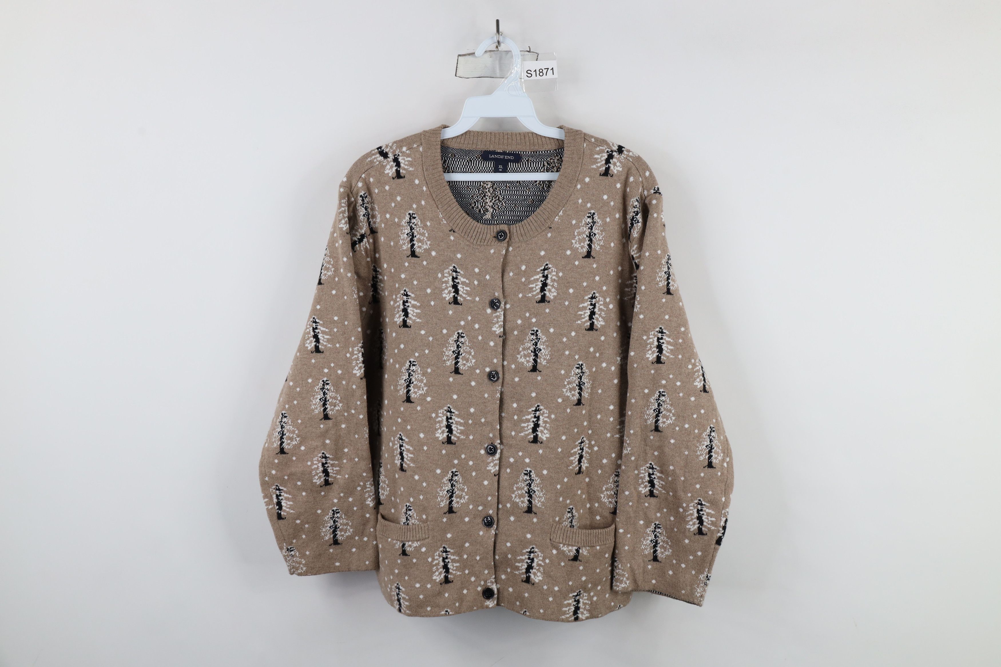 Lands' End × Vintage Vintage Lands End Tree All Over Print Knit Cardigan Sweater Size XL / US 12-14 / IT 48-50 - 1 Thumbnail