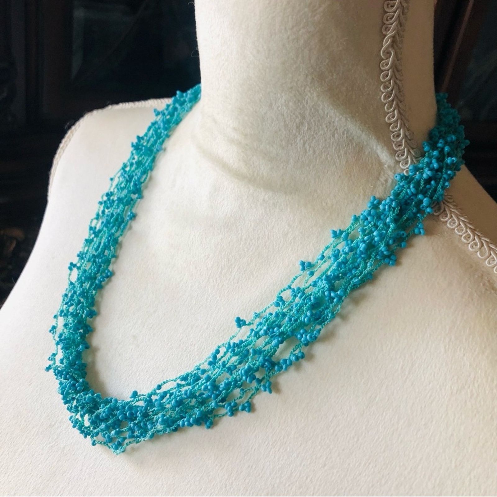 Handmade Handcrafted turquoise tone multi strand beaded necklace Size ONE SIZE - 3 Thumbnail