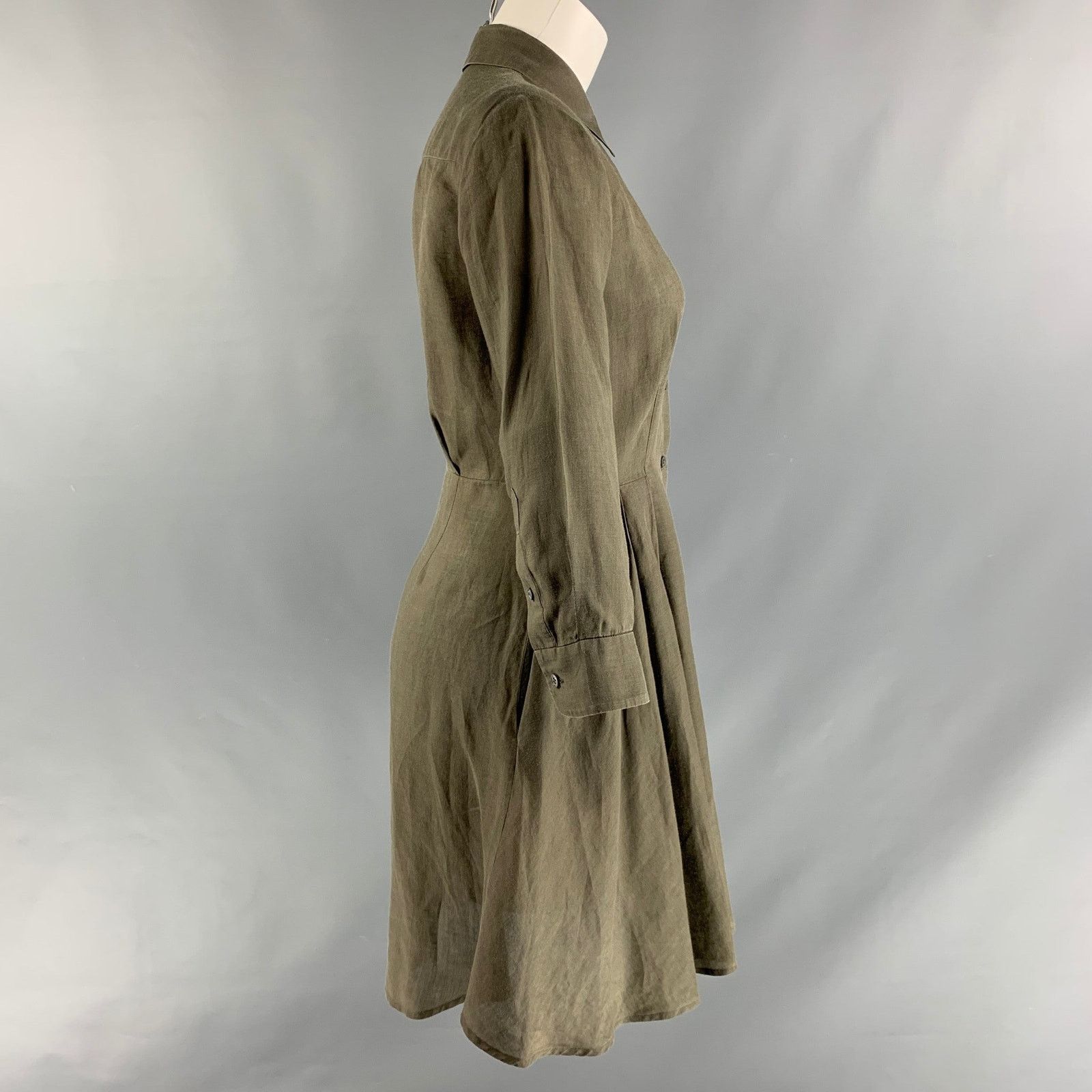 Theory THEORY Size 2 Olive Ramie Solid Shirt dress Size XS / US 0-2 / IT 36-38 - 2 Thumbnail