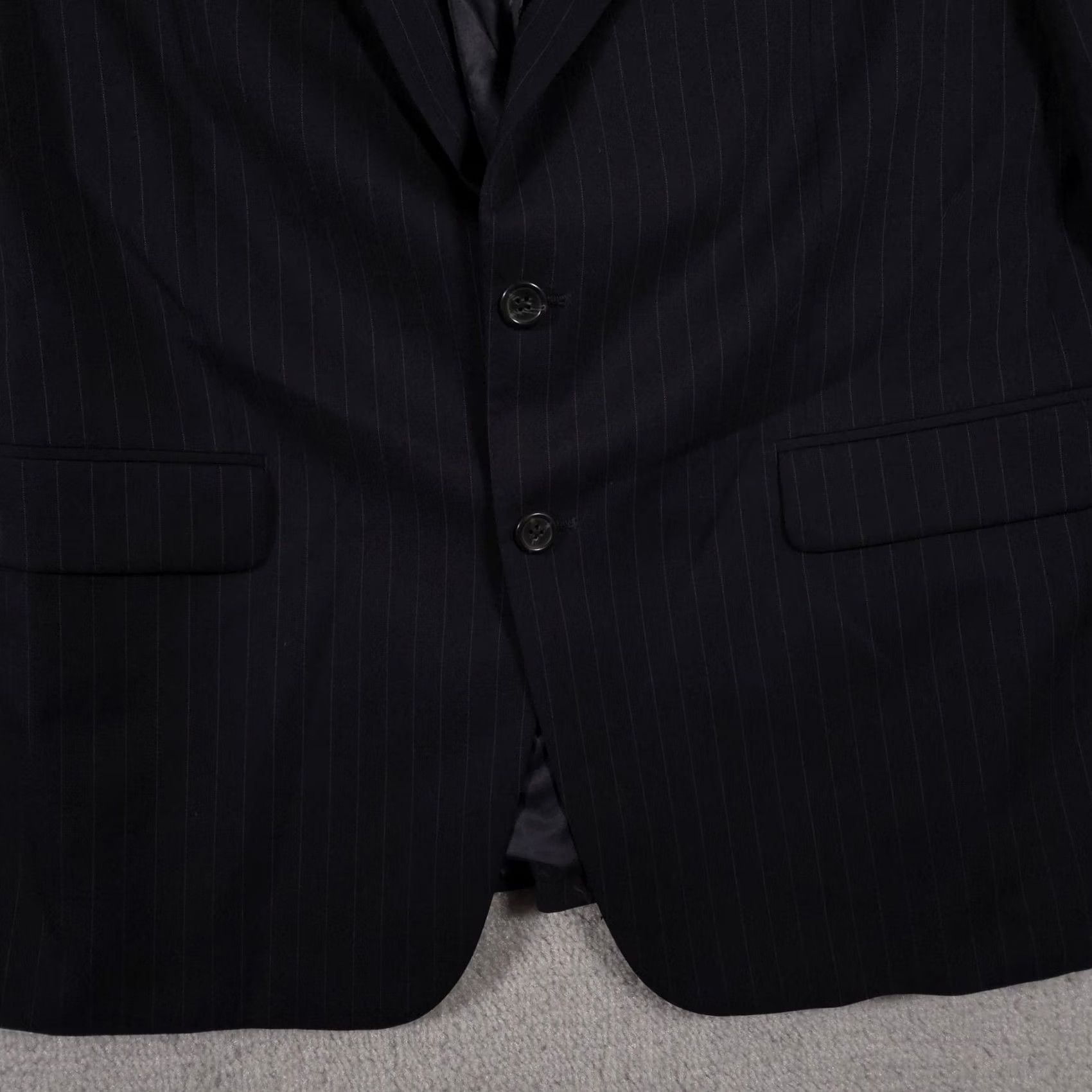 Chaps Chaps Blazer Mens 44R Blue Pinstripe Wool Suit Jacket Formal Lined Two-Button Notch Lapel Regular Chest Pocket Front Pockets Size 44R - 4 Thumbnail