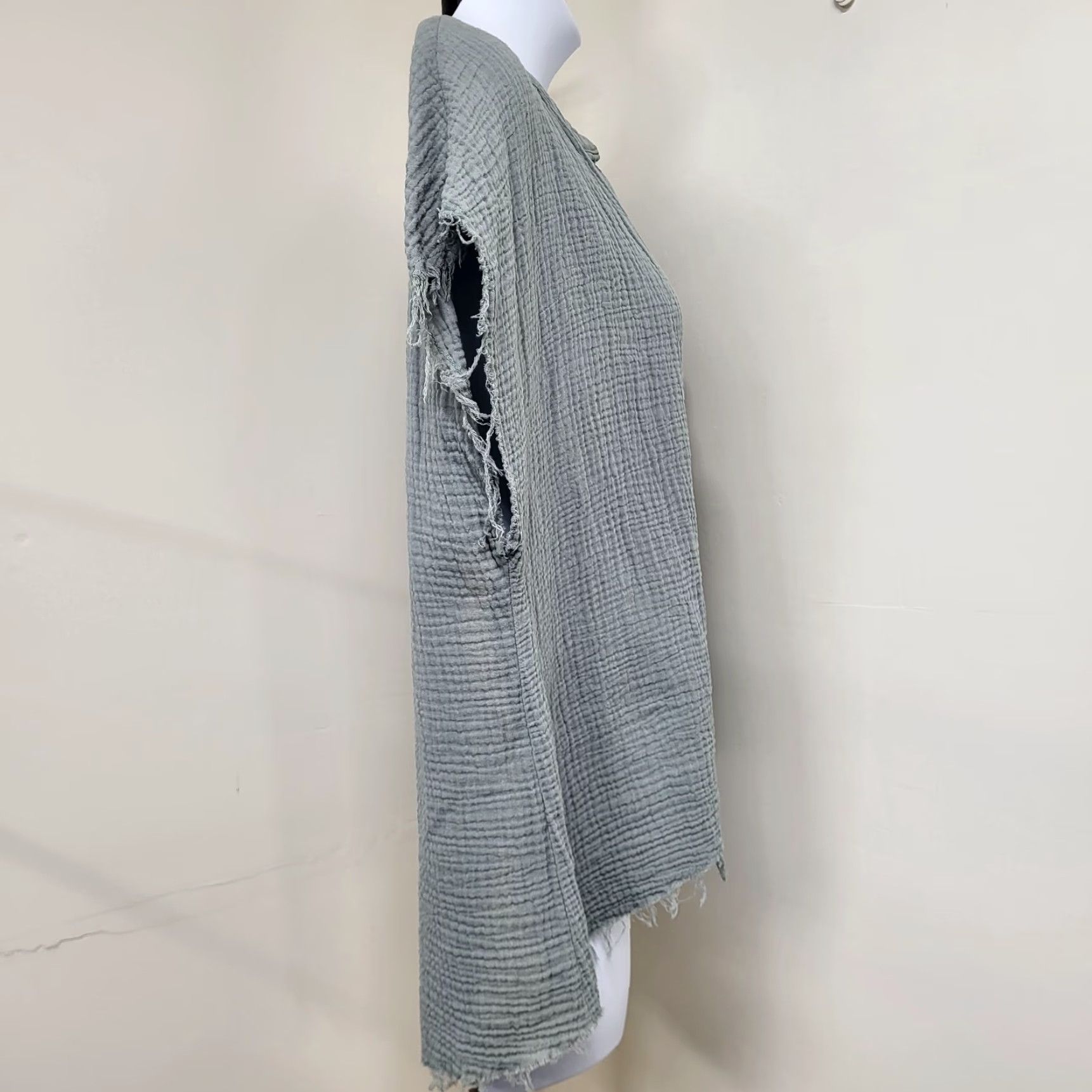 Vintage GeeGee Blouse Women's 3XL 100% Cotton Gauze Collared Short Sleeve Raw Hem Green breathable, lightweight, machine washable, classic, casual, business Size XXL / US 16-18 / IT 52-54 - 5 Thumbnail