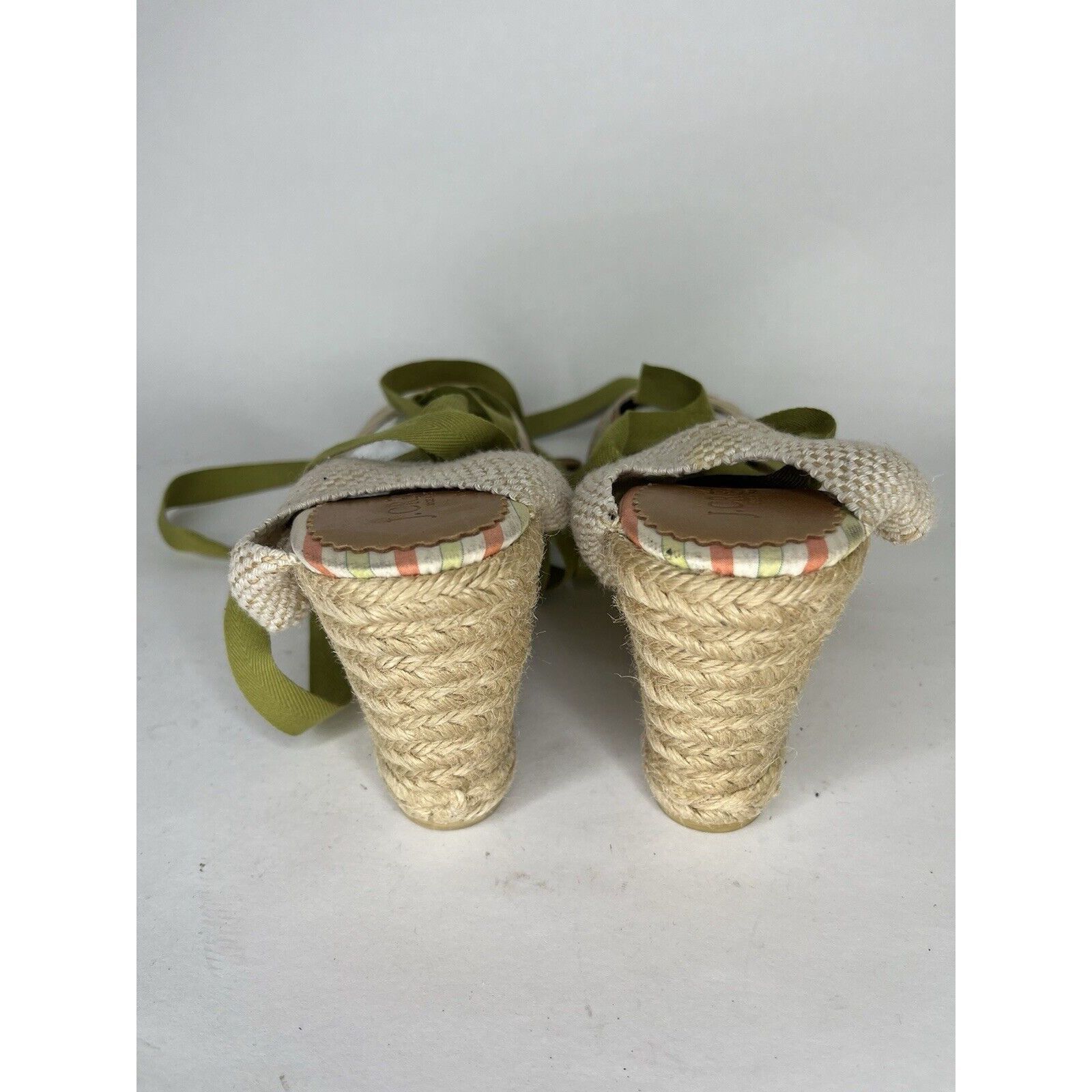 Other J. Crew Beige Fabric Striped Green Lace Espadrilles Wedges W Size US 8 / IT 38 - 3 Thumbnail