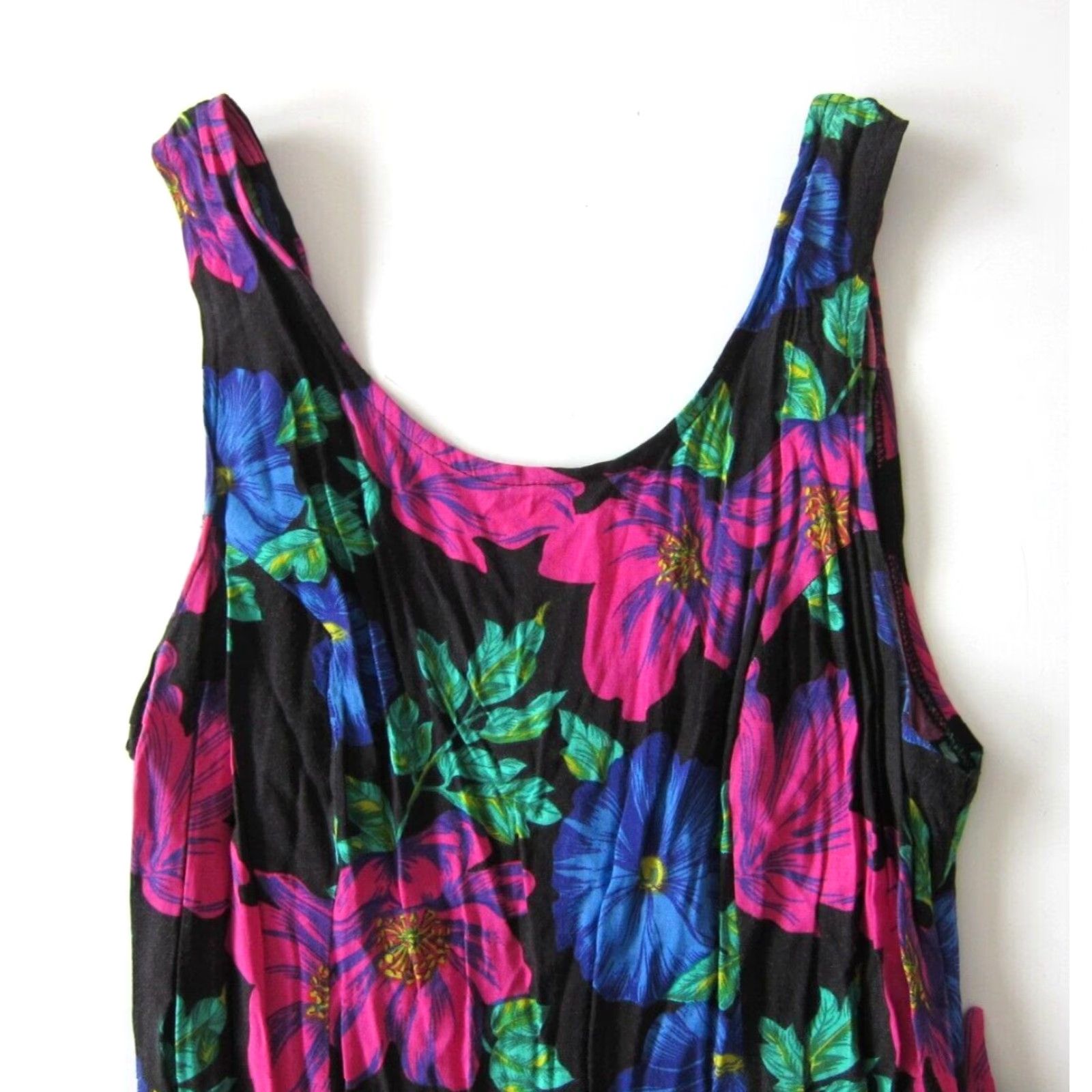 Pinko VINTAGE Per Se 100% Rayon Pink Black Green Floral Wrap Tank Sun Dress Medium Size M / US 6-8 / IT 42-44 - 3 Thumbnail