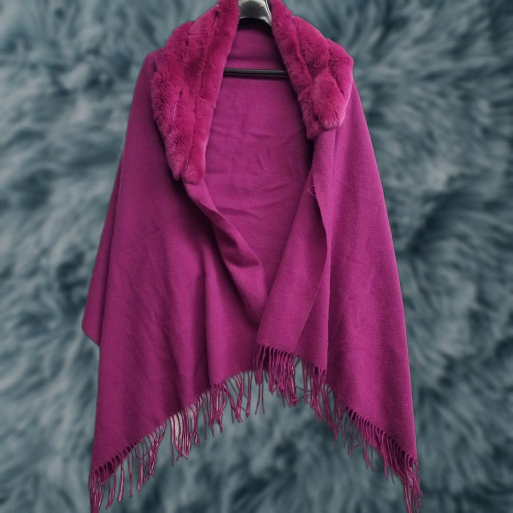 Vintage MYFENO MILANO ITALY Soft 100% Wool Rabbit Fur Wrap Shwal Blanket Pink Luxurious Blanket/Shawl/Scarf Women Pink Rose Knit Womens Size ONE SIZE - 1 Thumbnail