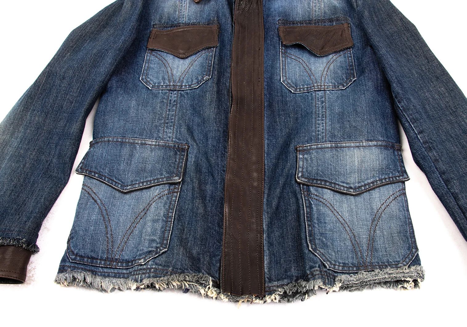 Dolce & Gabbana Cut Design Leather-Trim Denim Jacket Indigo Size M Size US M / EU 48-50 / 2 - 8 Thumbnail