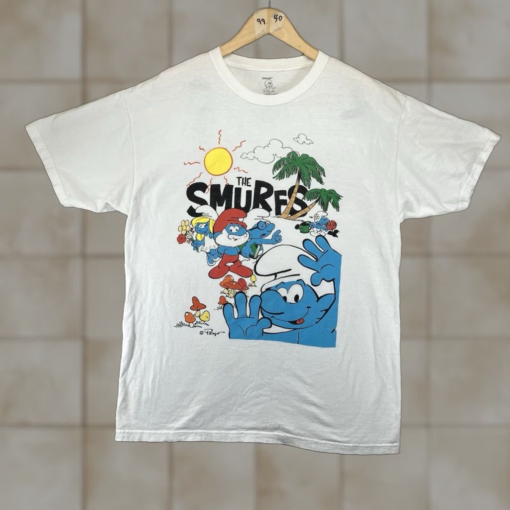 Etro Smurfs T-Shirt Retro Cartoon White Large Regular Men Short Sleeve Crew Neck Graphic Front Logo Size US L / EU 52-54 / 3 - 1 Thumbnail