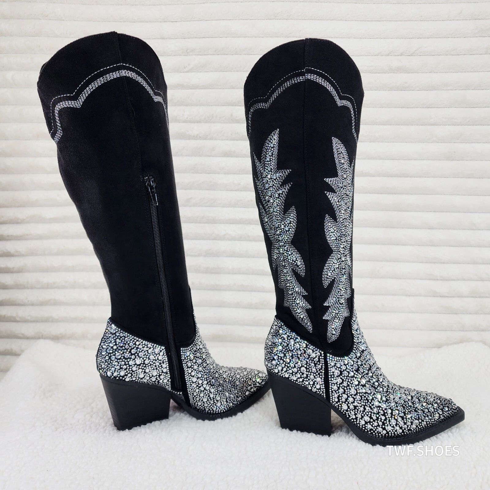 Other Murrey Black FX Suede With Rhinestones Glamour Western Cowgi Size US 9 / IT 39 - 1 Thumbnail