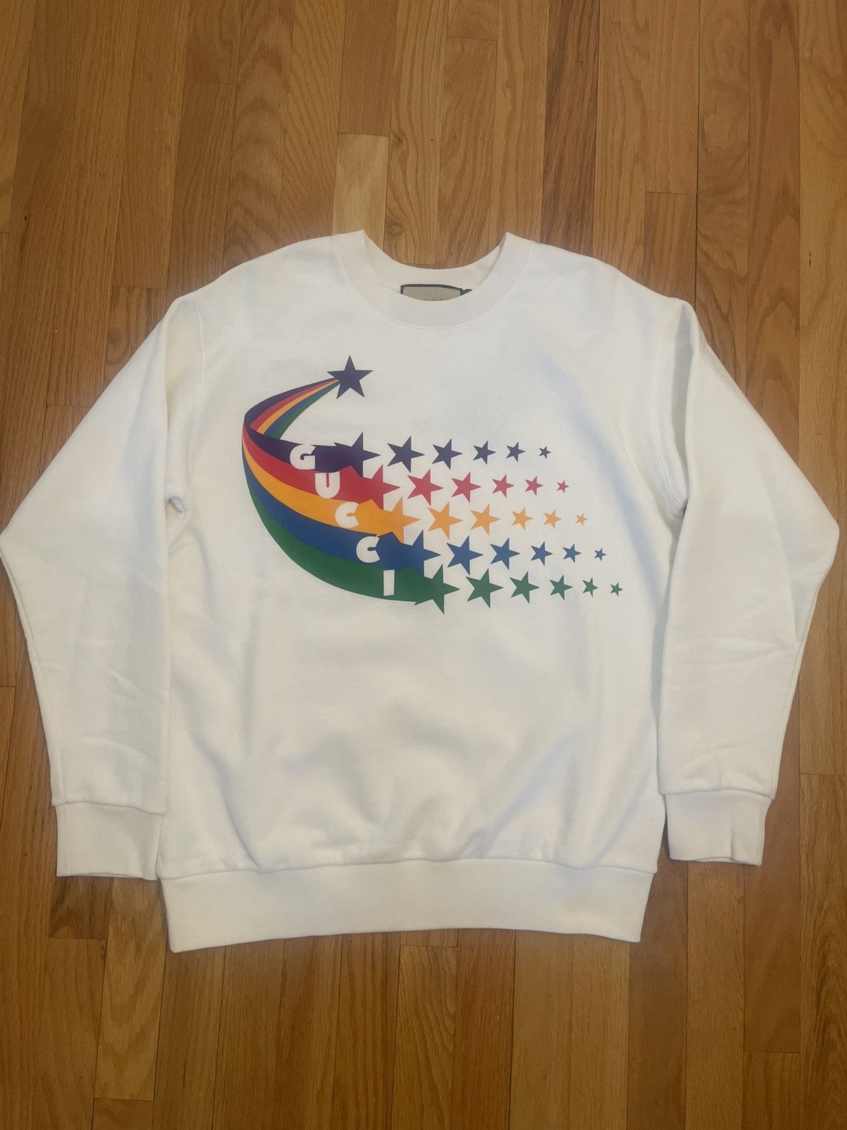 image of Gucci Rainbow Star Sweatshirt Small Sweater in White, Men's