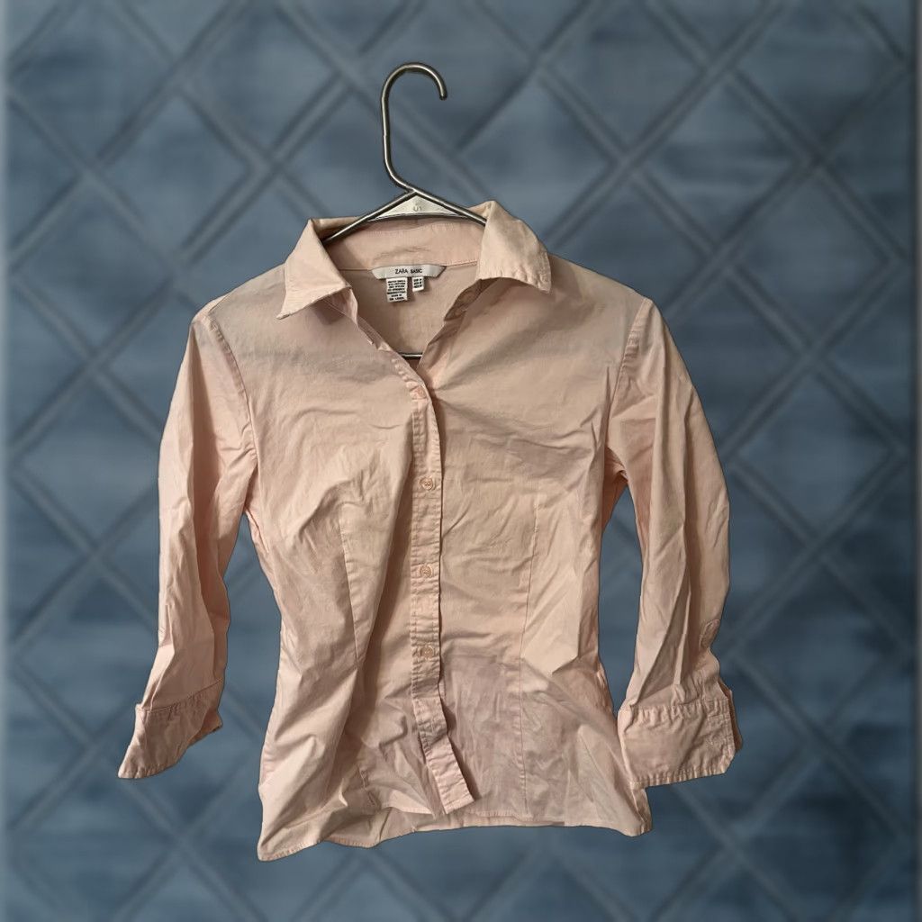Zara Zara Basic Button-Up Shirt Women’s Medium Pink Collared Long Sleeve Size M / US 6-8 / IT 42-44 - 1 Thumbnail