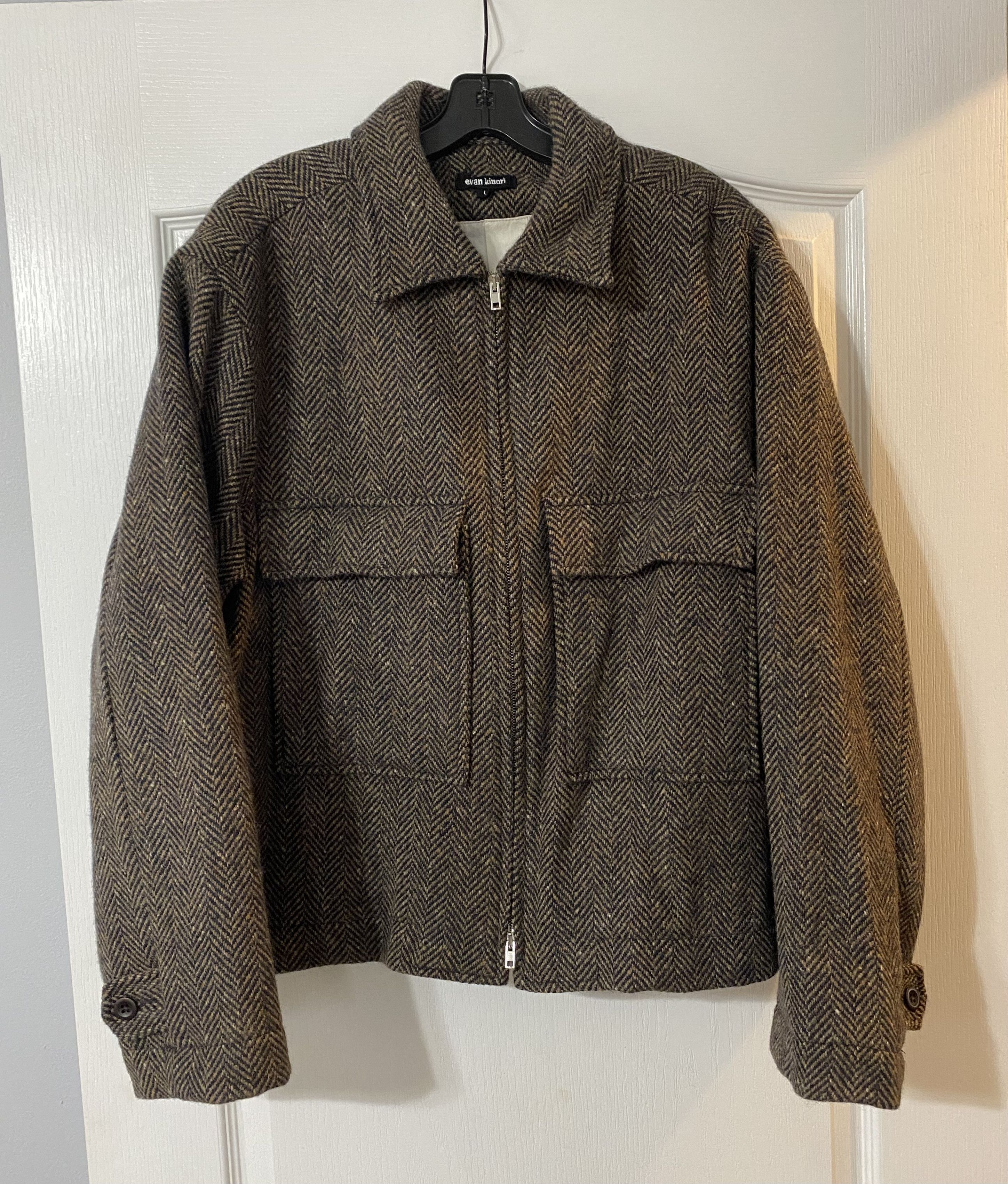 Evan Kinori Irish Wool Herringbone Zip Jacket | Grailed