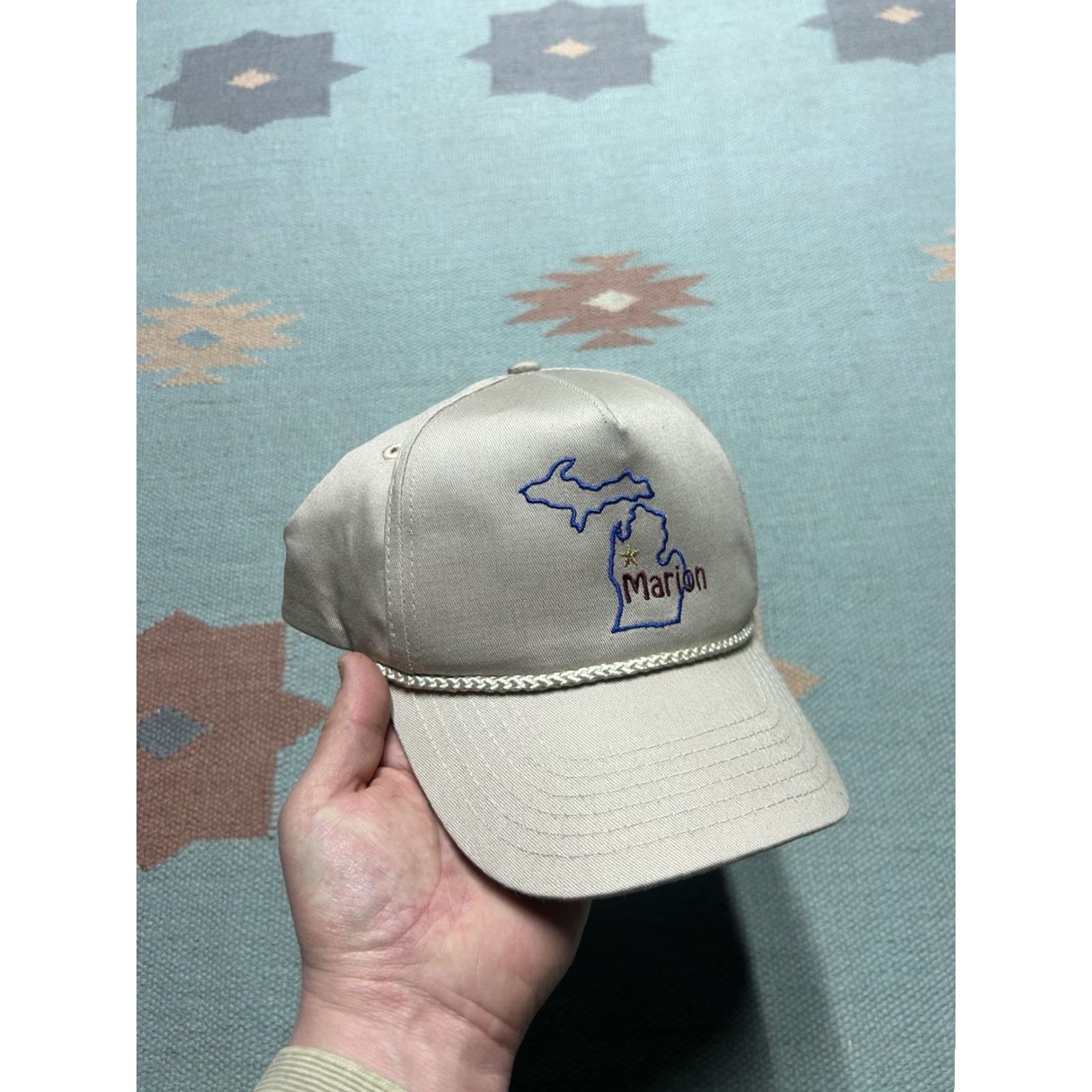 Vintage VINTAGE SnapBack hat cap Marion Michigan mitten cotton beige tan adjustable Size ONE SIZE - 2 Thumbnail