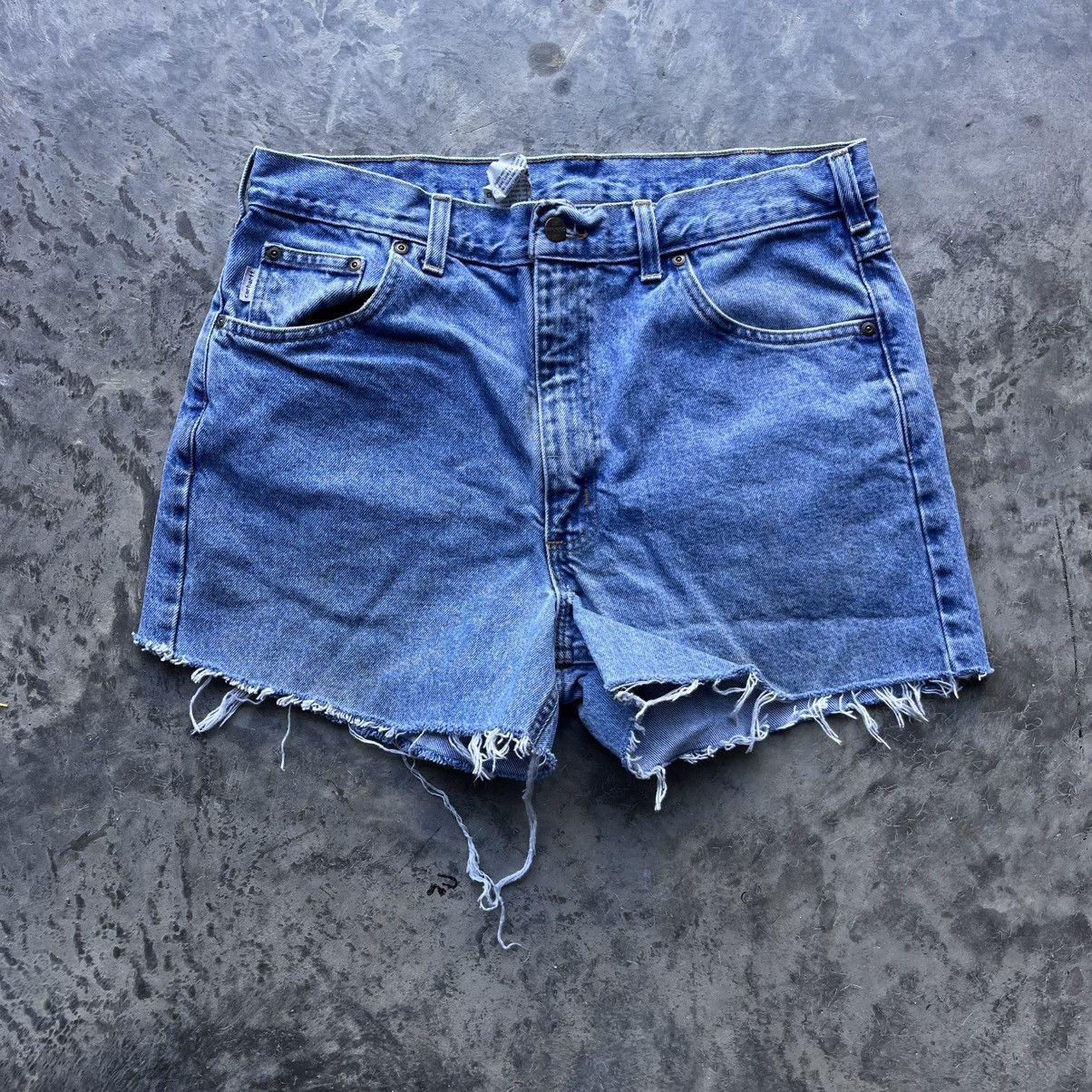 Vintage Crazy Vintage Carhartt Thrashed Jean Shorts Jorts 36" Blue Size US 36 / EU 52 - 2 Thumbnail