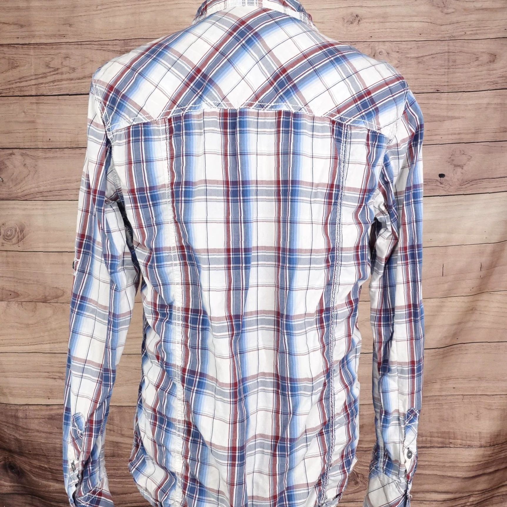 BKE BKE Shirt Mens Large White Blue Red Plaid Slim Fit Western Snap Front Casual Size US L / EU 52-54 / 3 - 4 Thumbnail