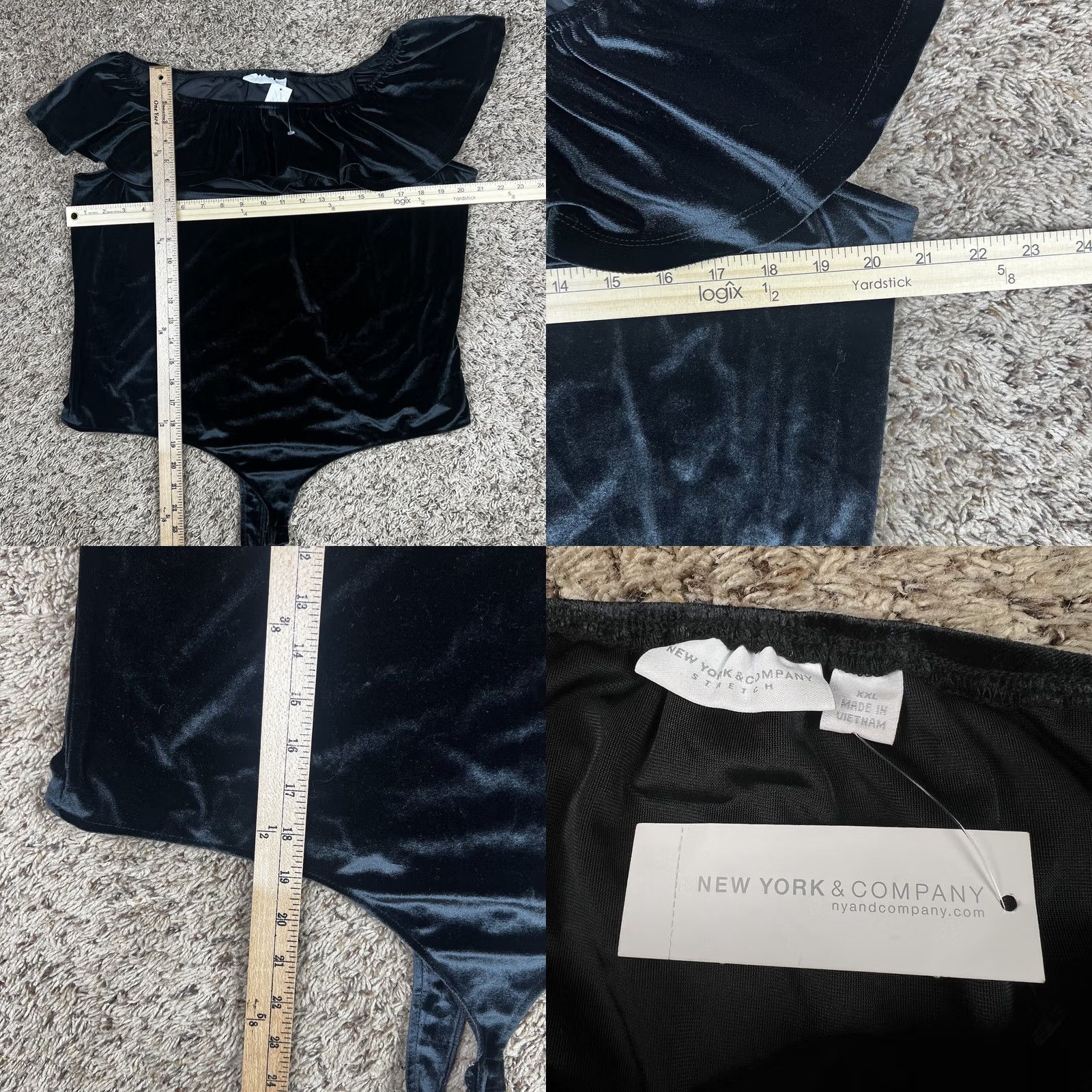 Vintage VINTAGE? No. New York And Company Blouse Off The Shoulder 2XL Black Fringe Sleeve One Piece Women Slim Regular Polyester Spandex Size XXL / US 16-18 / IT 52-54 - 8 Thumbnail
