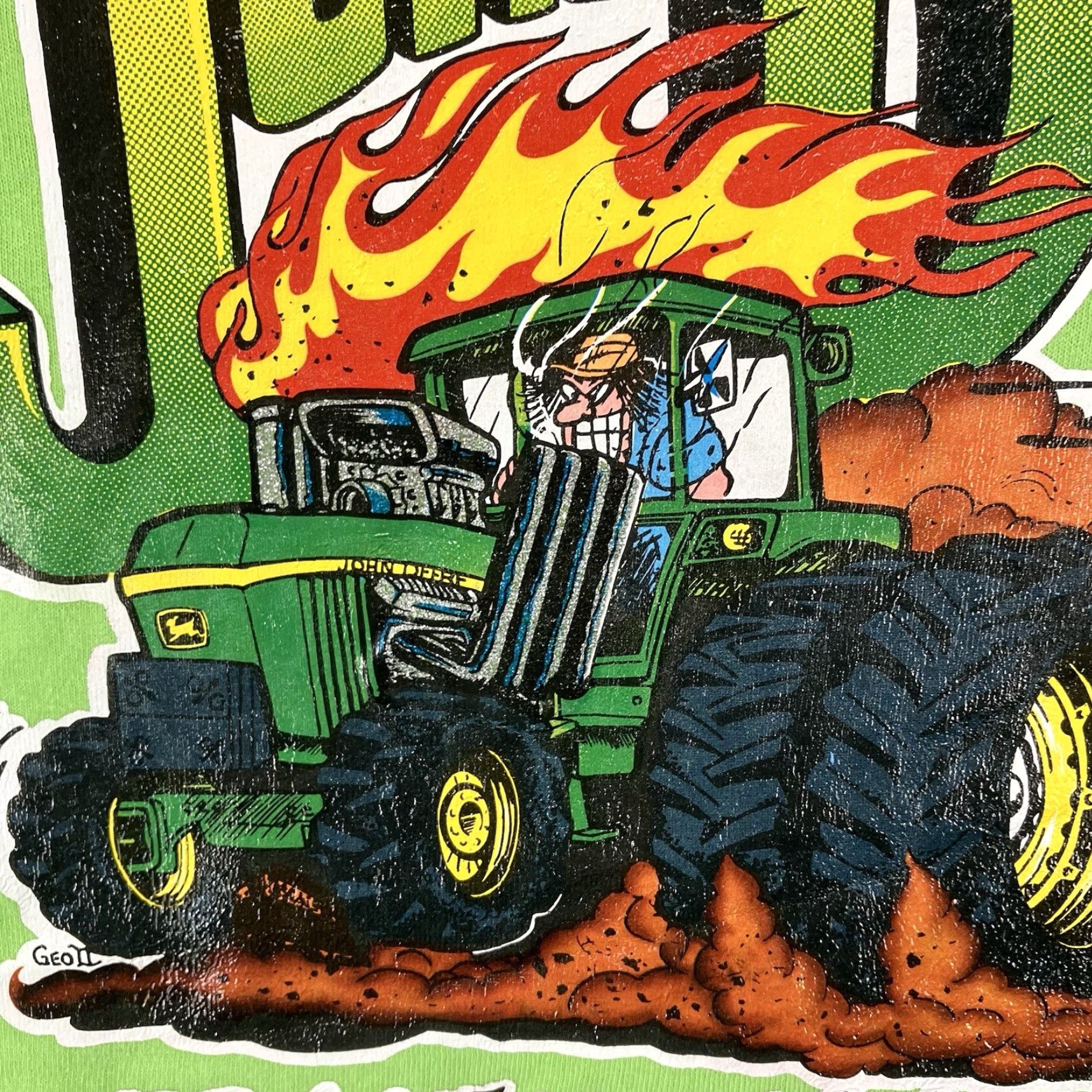 Gildan VINTAGE John Deere Mens T Shirt 3XL Neon Green 1970s Tractor Graphic Logo Crew Neck Short Sleeve Cotton Size US XXL / EU 58 / 5 - 5 Thumbnail